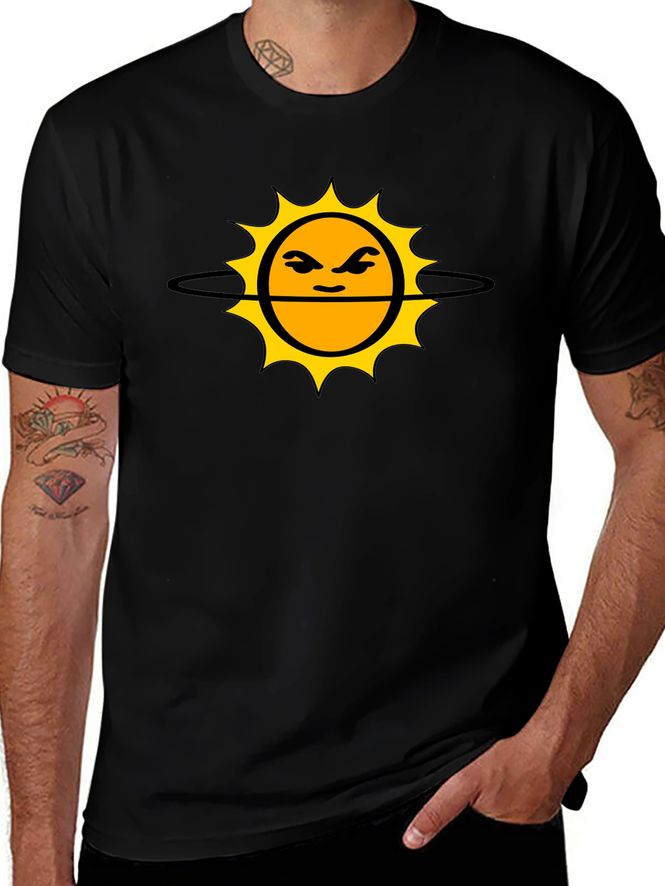 Variant 26 of Grumpy Sun Graphic Tee - Black Cotton T-Shirt