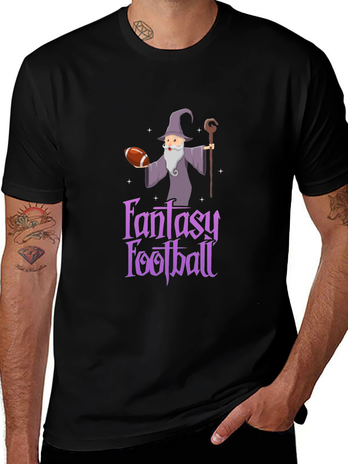 Variant 21 of Fantasy Football Wizard Graphic Tee - Black