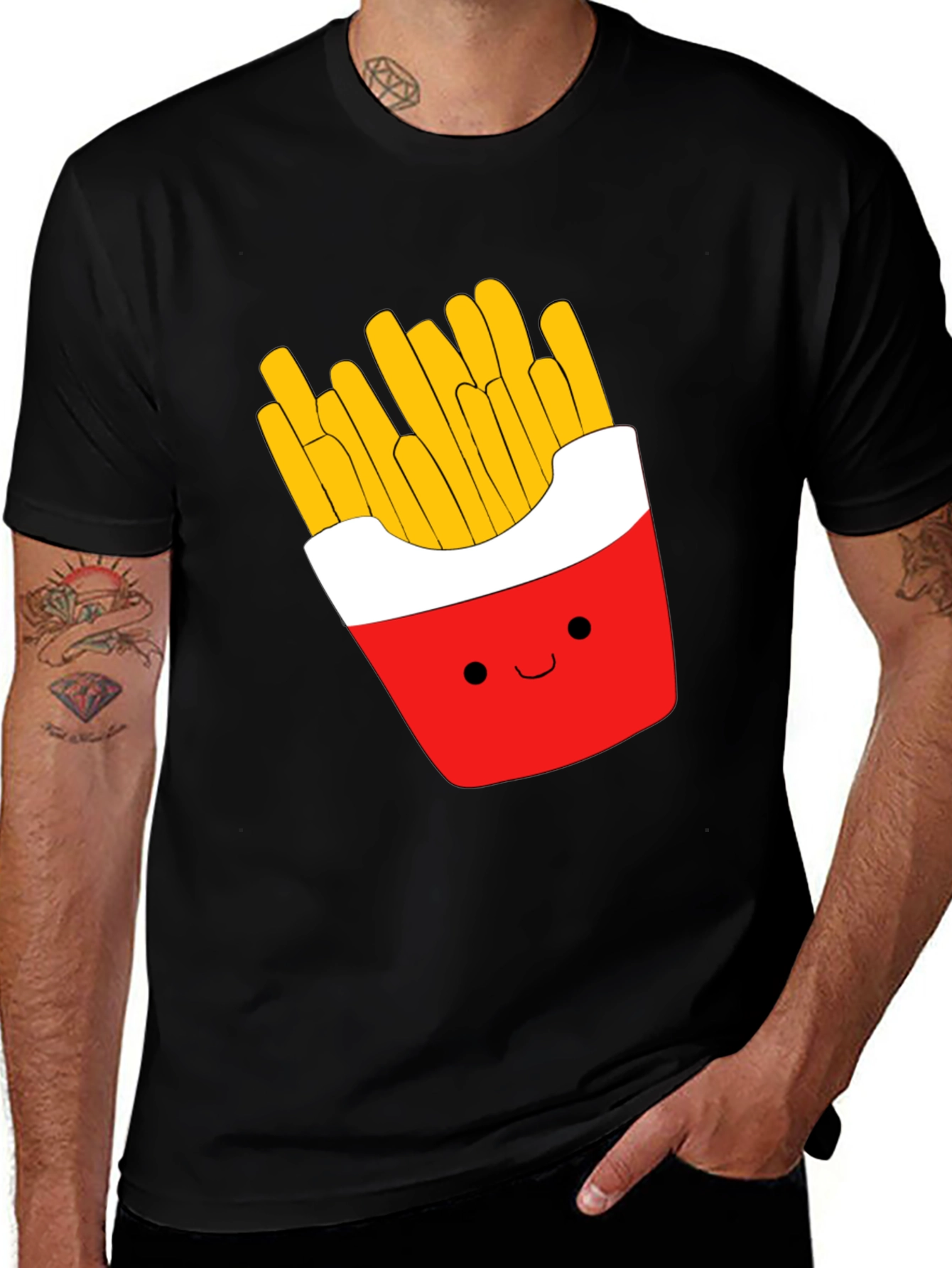 Variant 6 of Cute Fries Graphic Tee - Black Short Sleeve T-Shirt