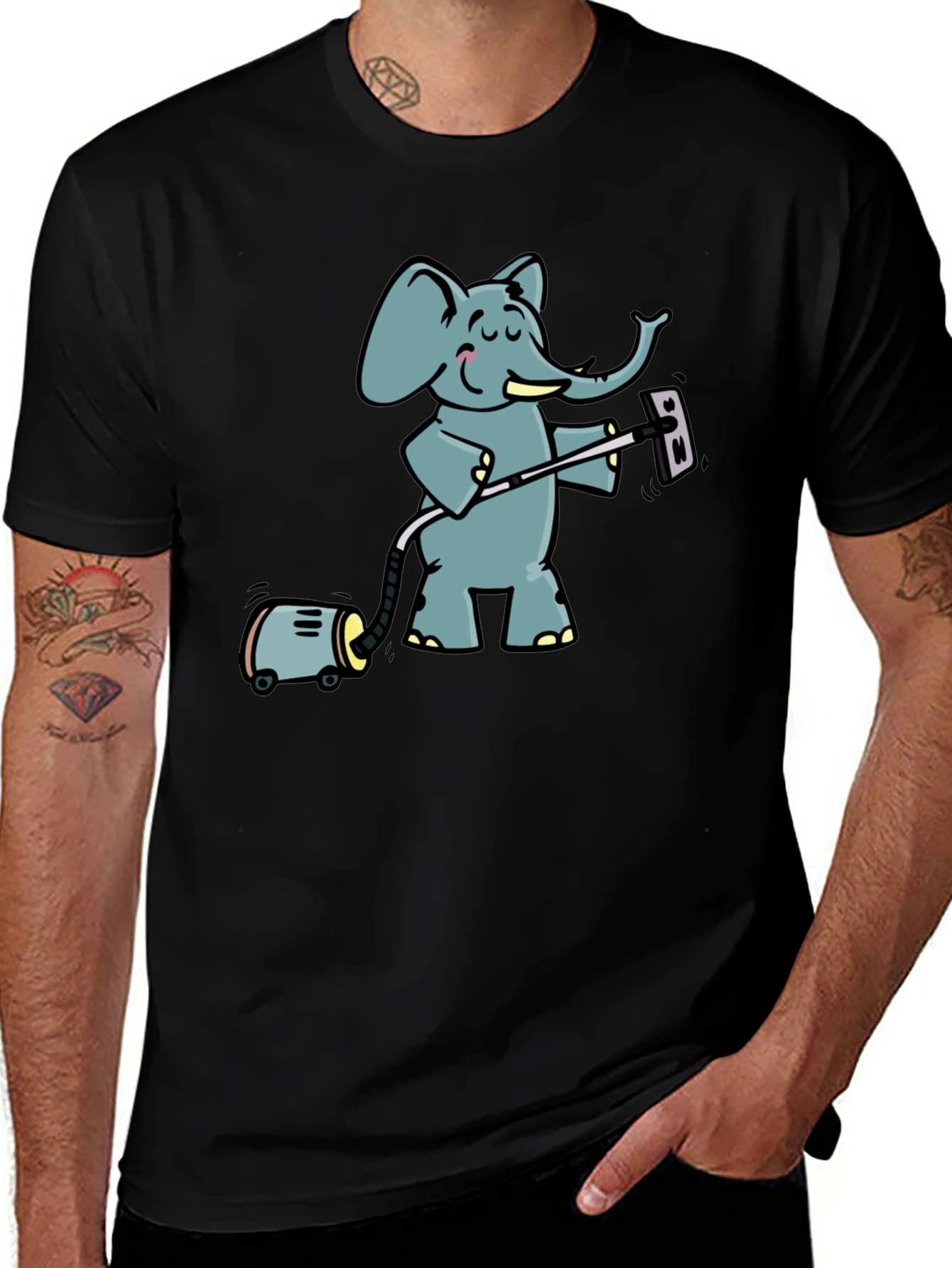 Variant 3 of Elephant Vacuuming T-Shirt - Cute Cartoon Graphic Tee