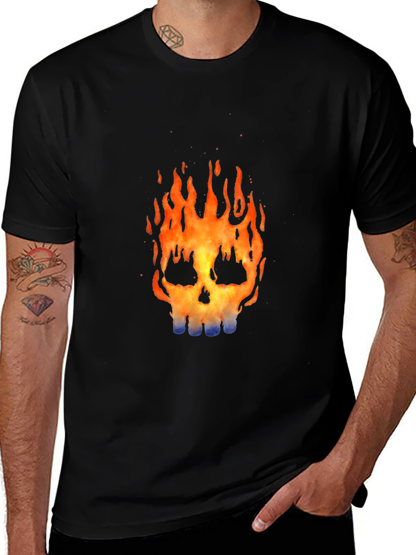 Variant 17 of Fiery Skull Graphic Tee - Black Cotton Shirt