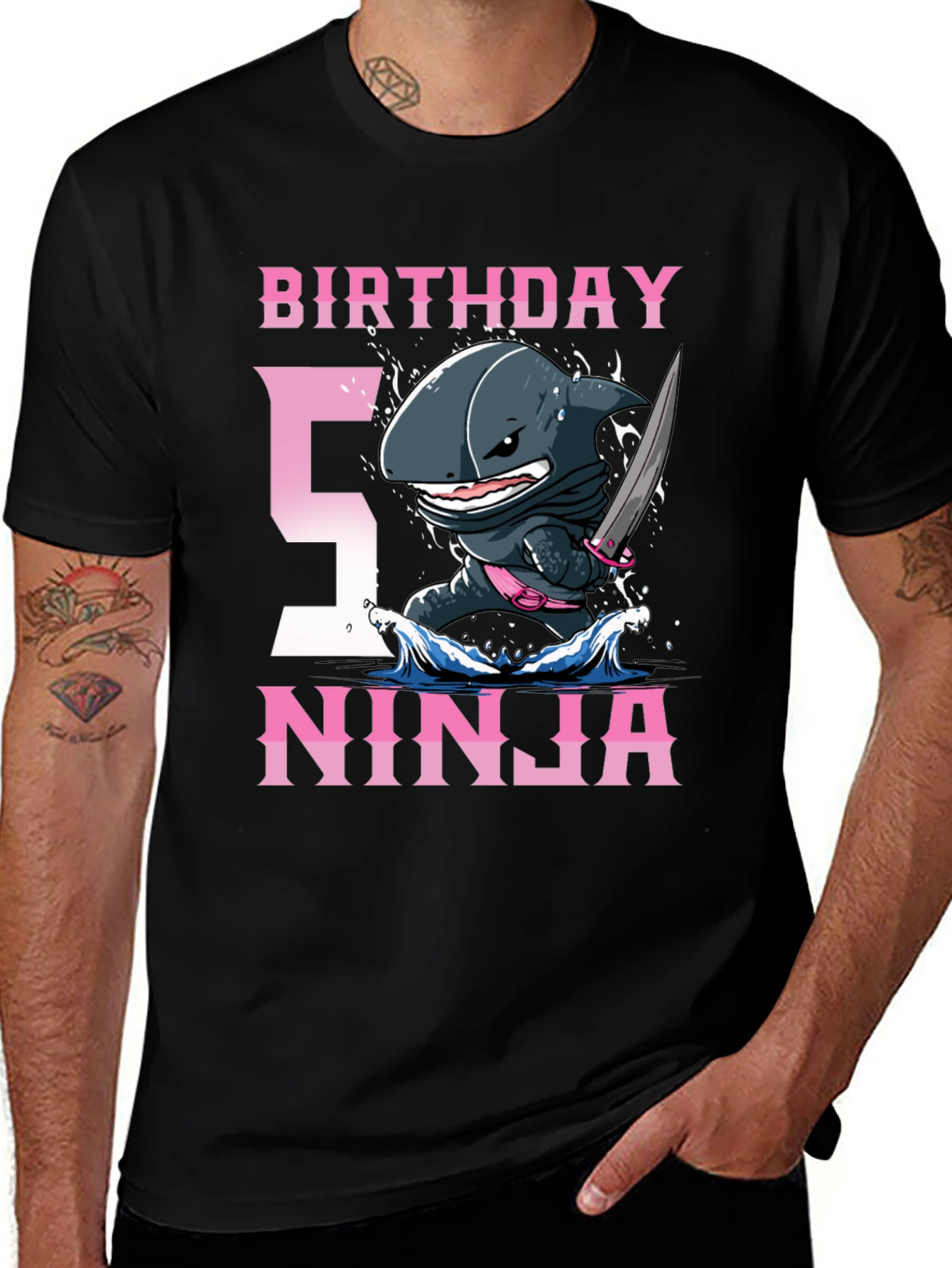 Variant 18 of Birthday Shark Ninja T-Shirt - 5th Birthday Tee
