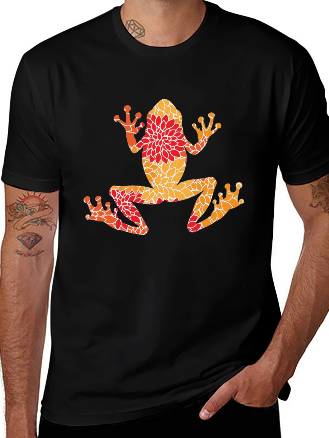 Black Floral Frog Graphic Tee - Unique Nature Design main image