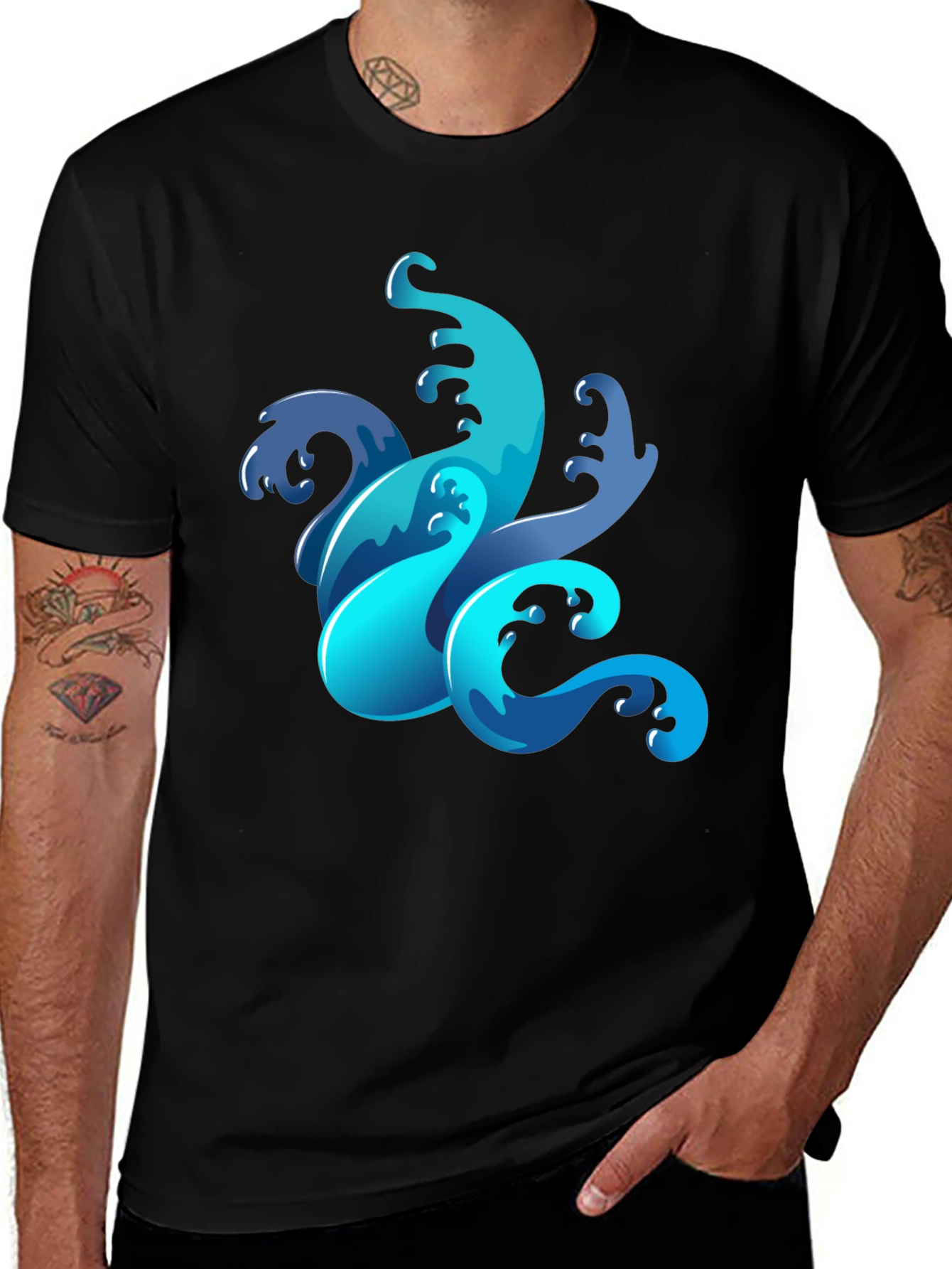 Cool Water Waves Black T-Shirt