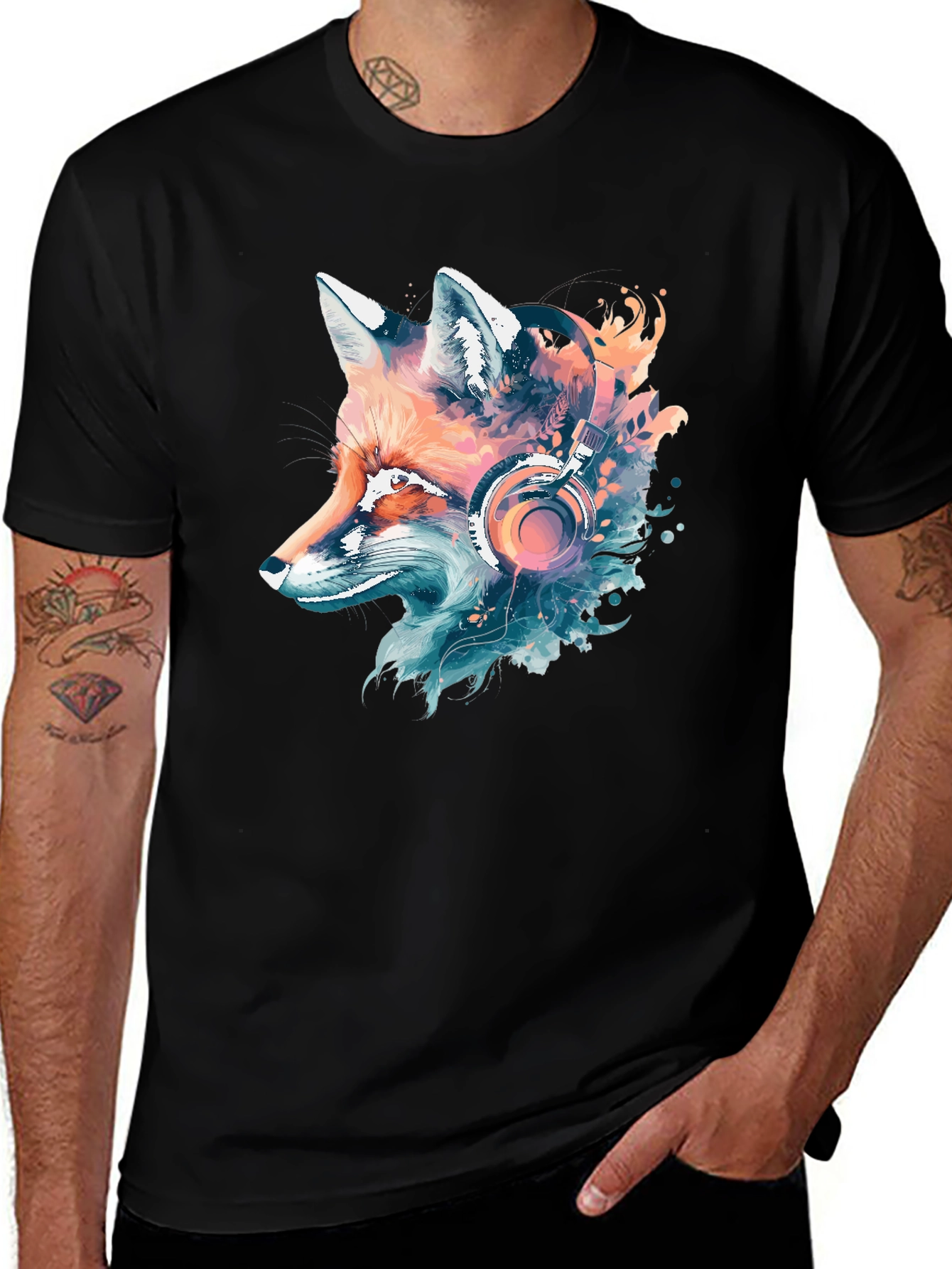 Variant 27 of Fox Headphone Graphic Tee - Cool Animal Design