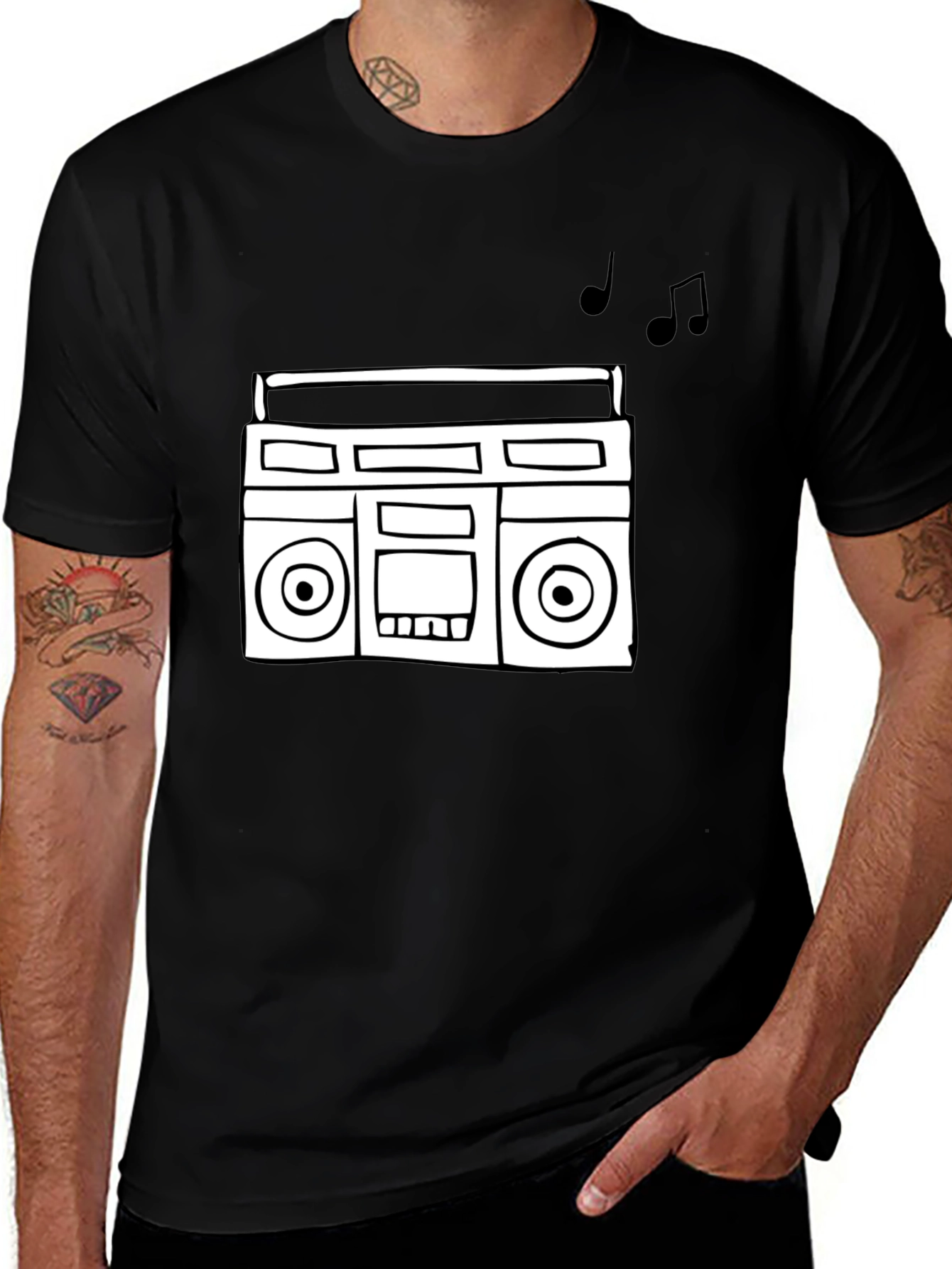 Variant 9 of Retro Boombox Graphic Tee - Black Cotton T-Shirt