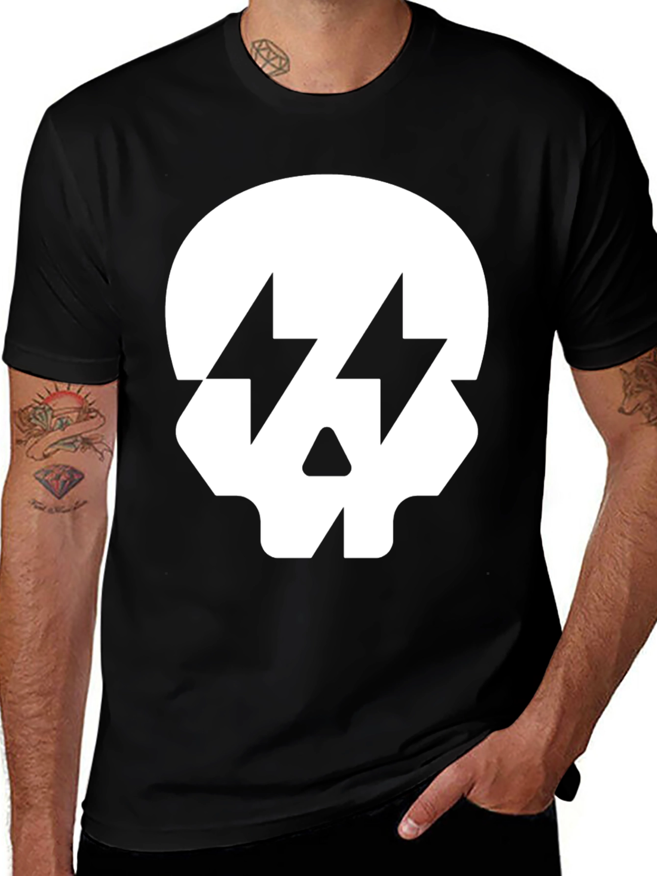 Variant 13 of Skull Lightning Bolt Graphic Tee - Black