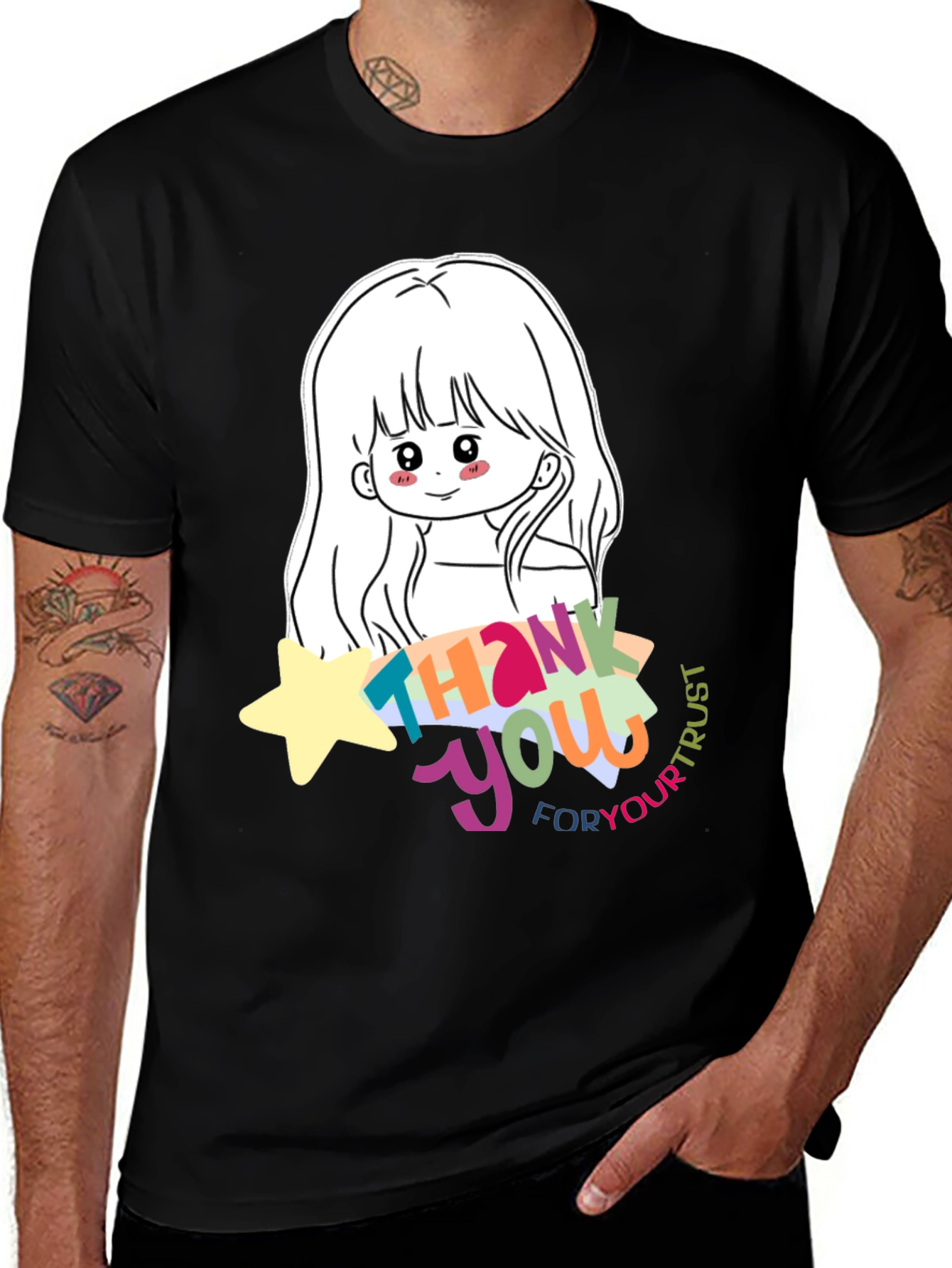 Variant 17 of Cute Anime Girl Thank You T-Shirt - Black