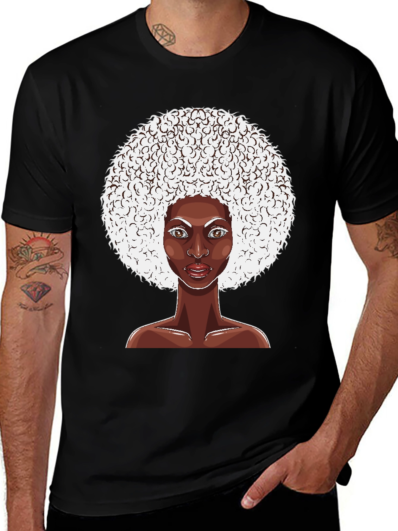 Variant 30 of Afro Woman Graphic Tee - Black Cotton T-Shirt