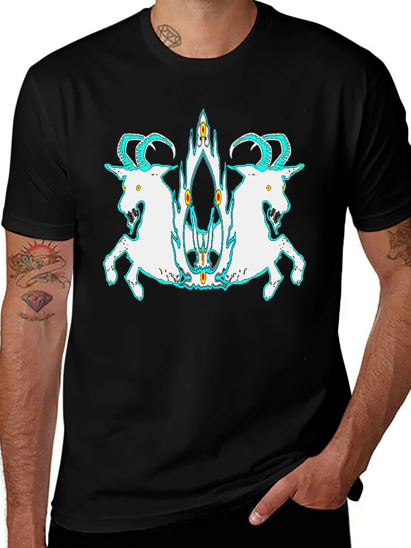 Black T-Shirt with Goat Design