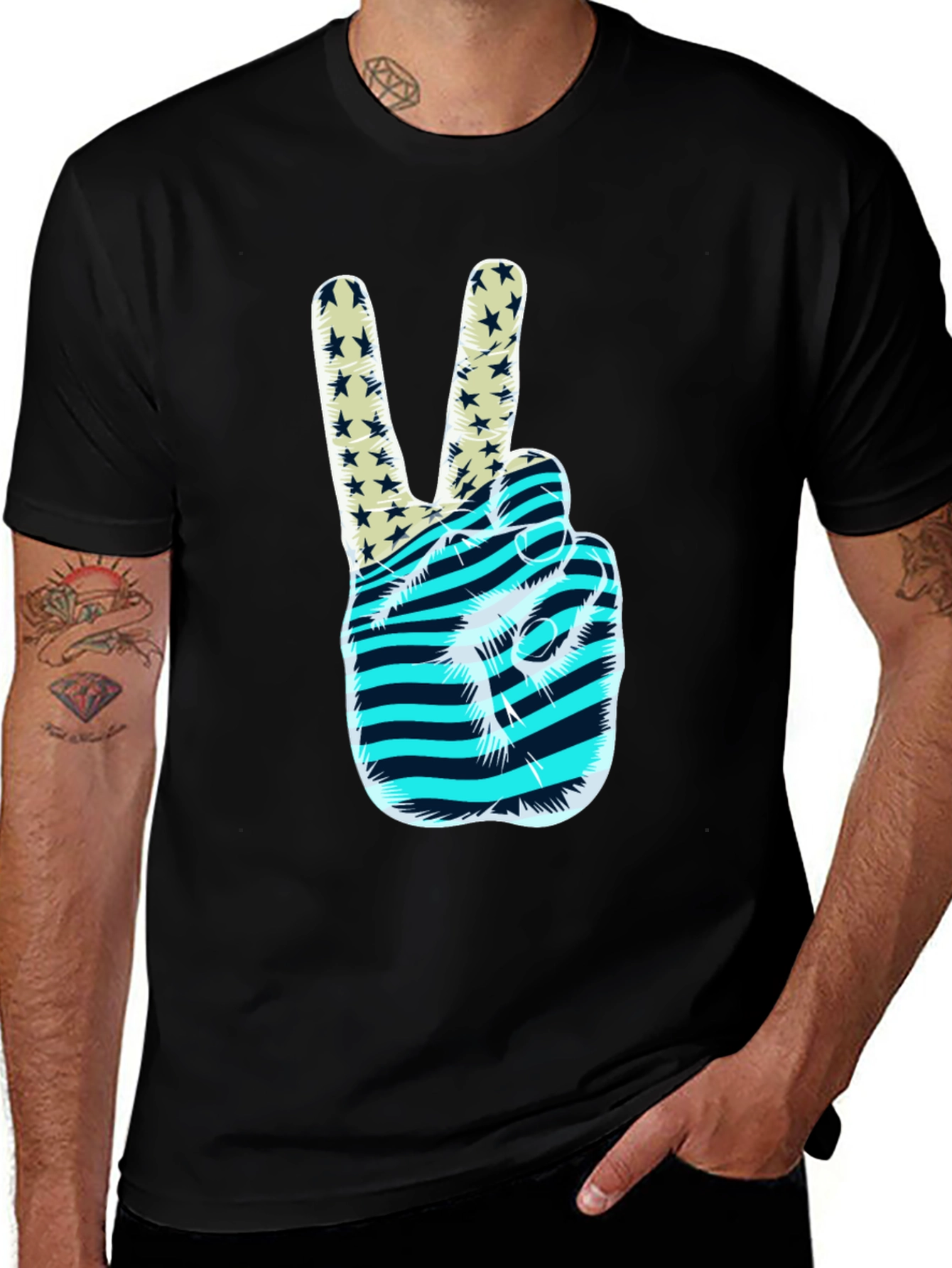 Variant 16 of Peace Sign Stars & Stripes Graphic Tee - Black
