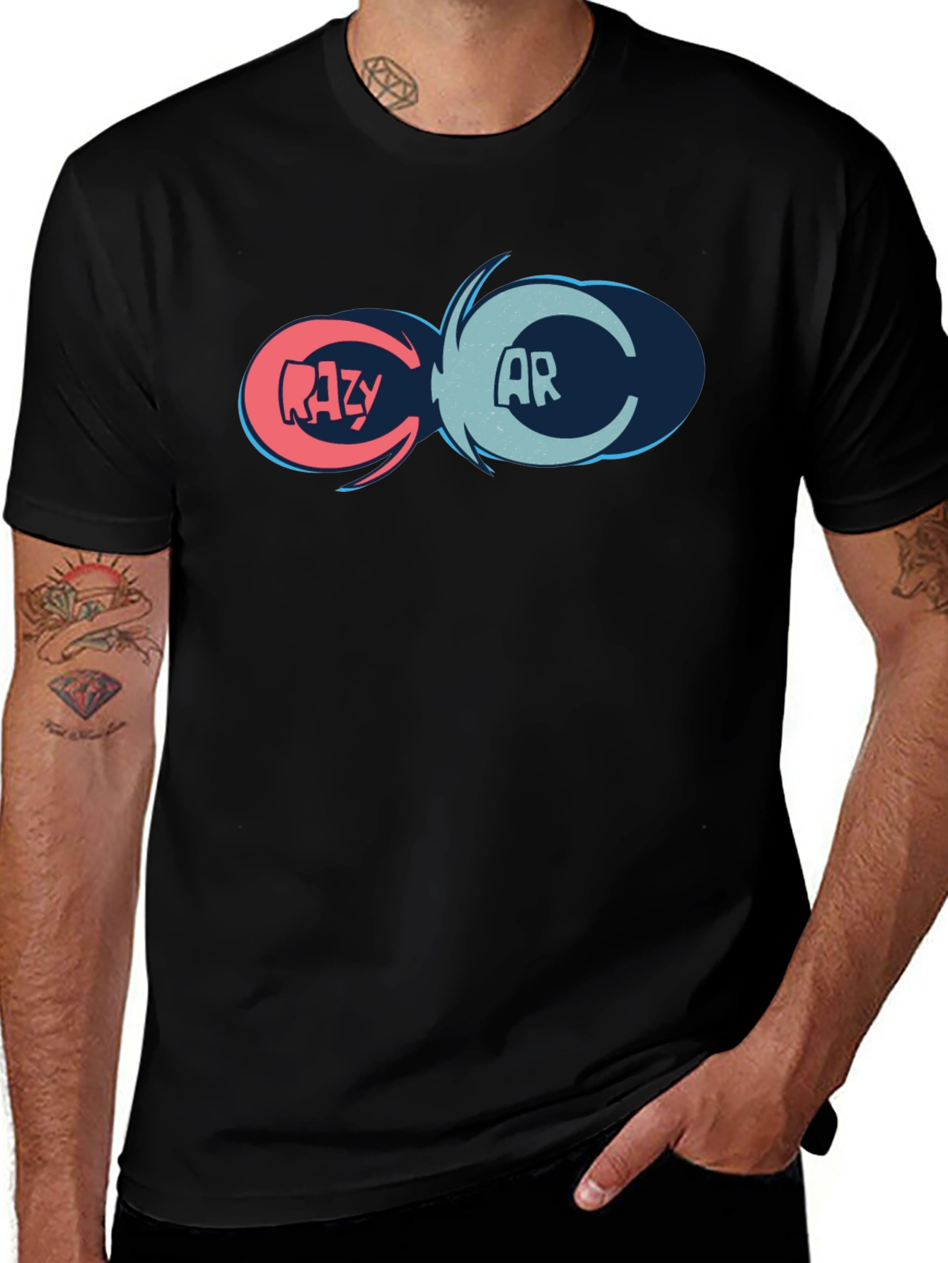 Variant 7 of Crazy Car Graphic Tee - Black Cotton Blend Shirt