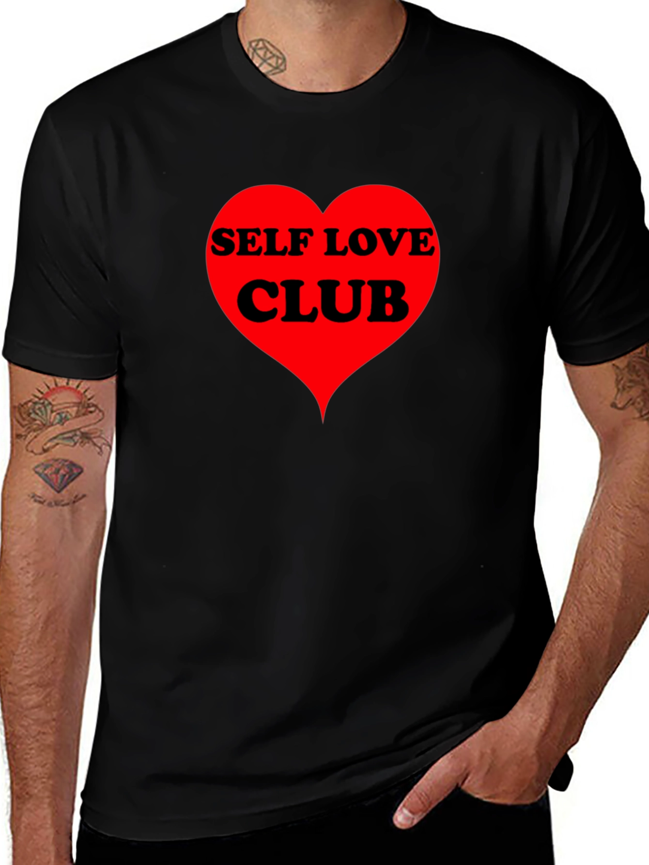 Variant 17 of Self Love Club Tee - Black T-Shirt with Red Heart Design