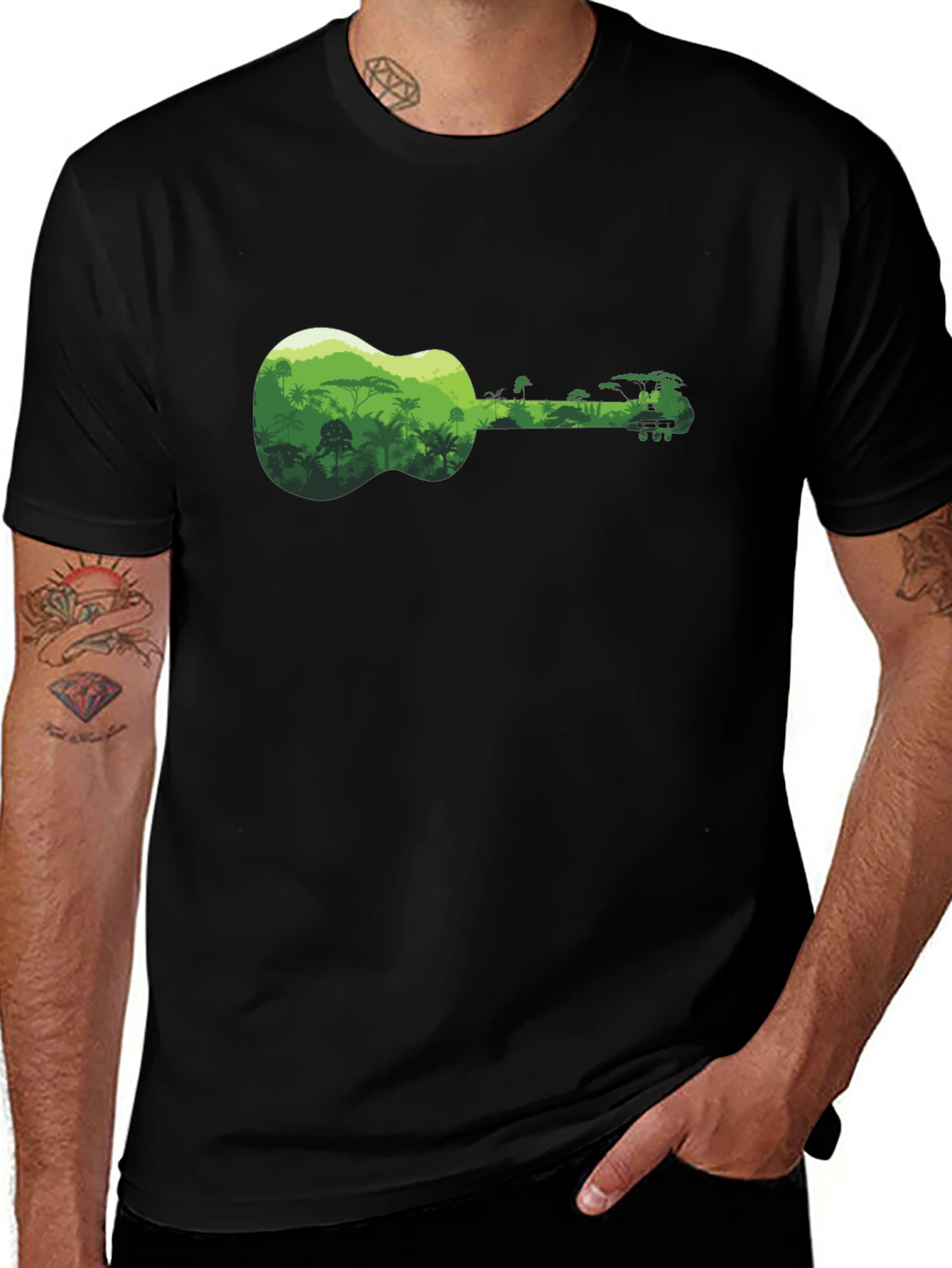 Variant 17 of Jungle Ukulele Black T-Shirt - Tropical Vibes