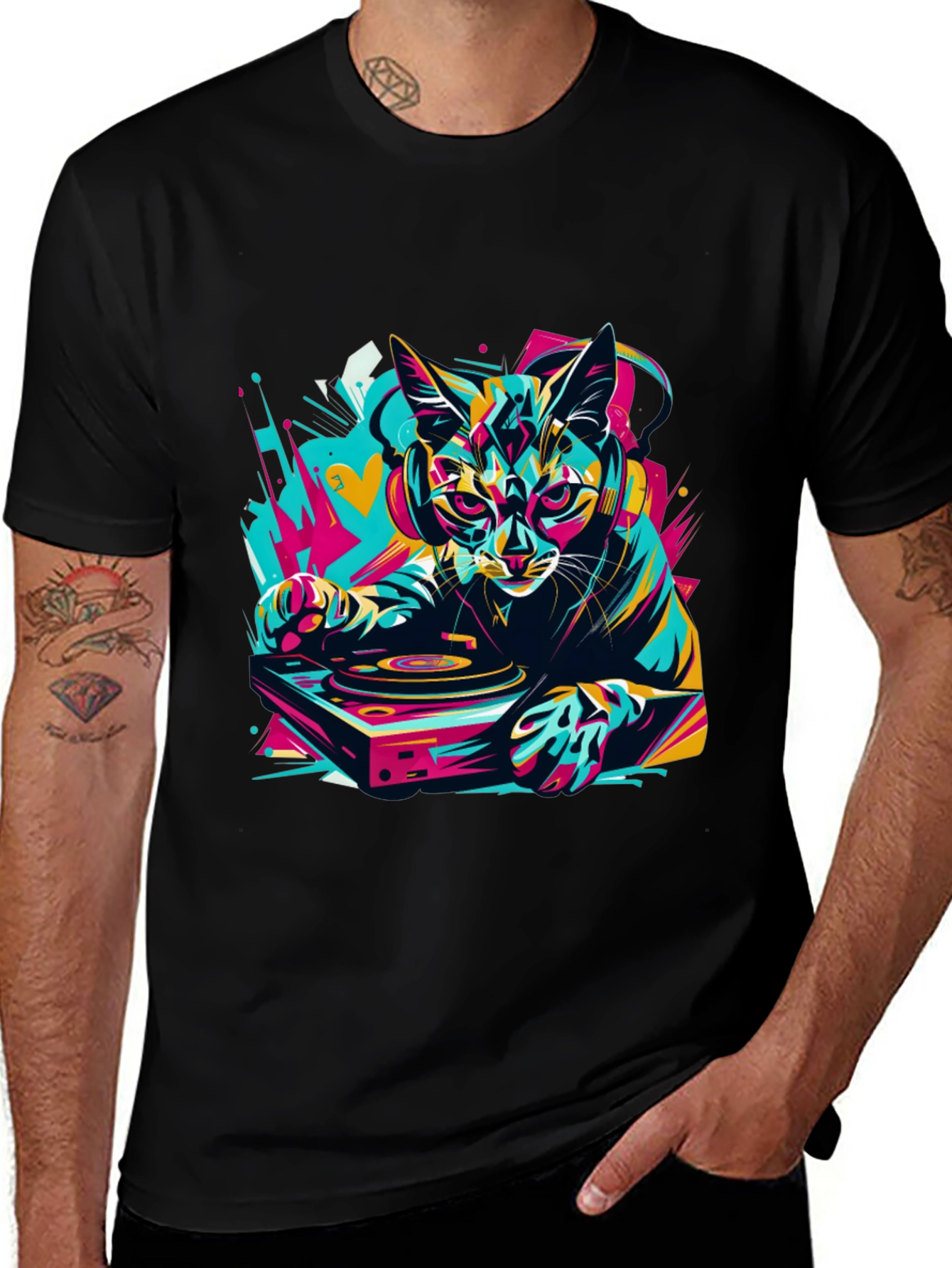 Variant 2 of DJ Cat Graphic Tee - Cool Music Lover T-Shirt