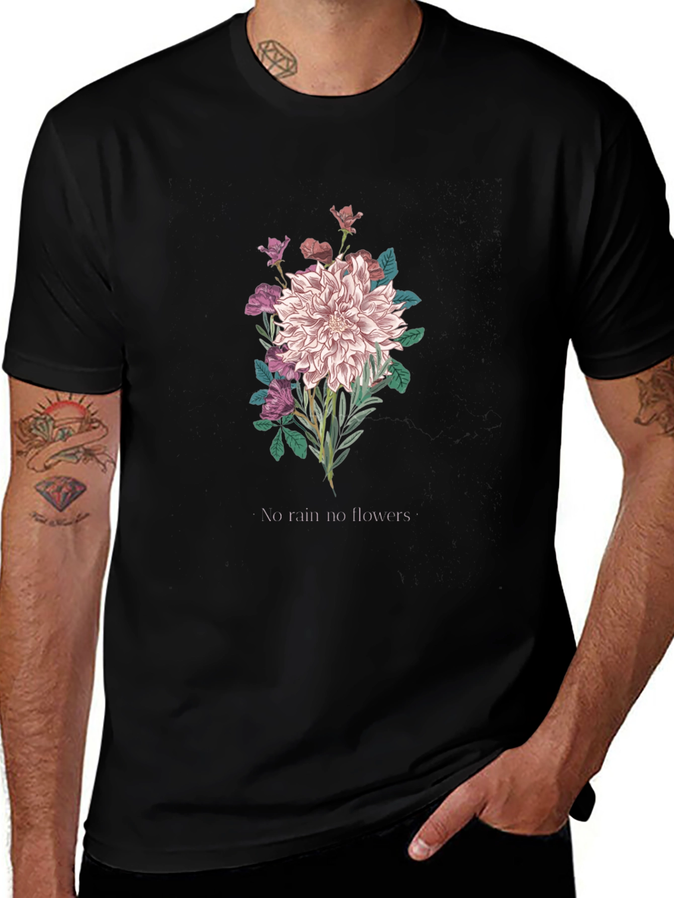 Variant 15 of Floral Graphic T-Shirt - No Rain No Flowers