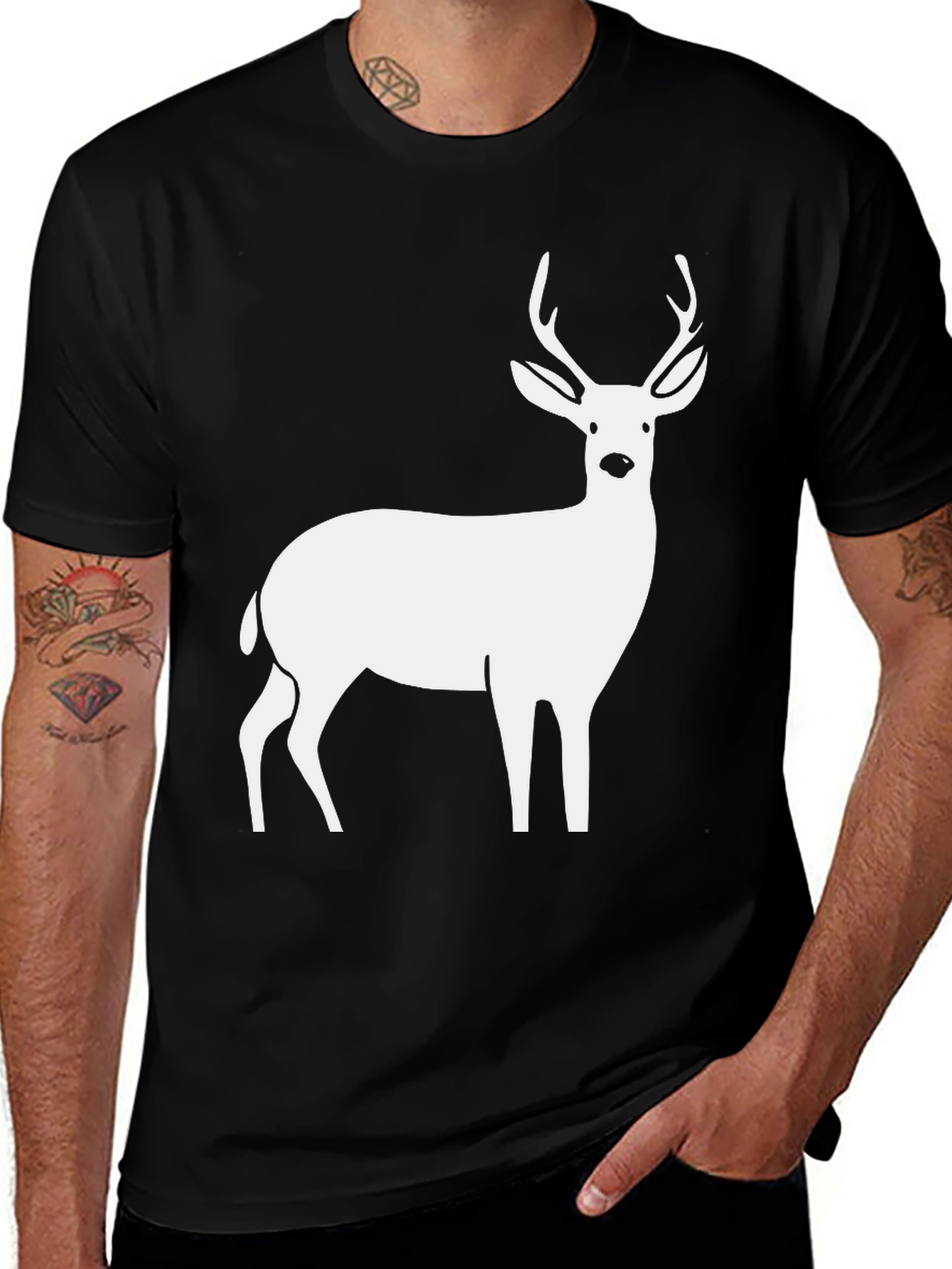 Variant 15 of Deer Graphic Tee - Black Cotton Casual Style