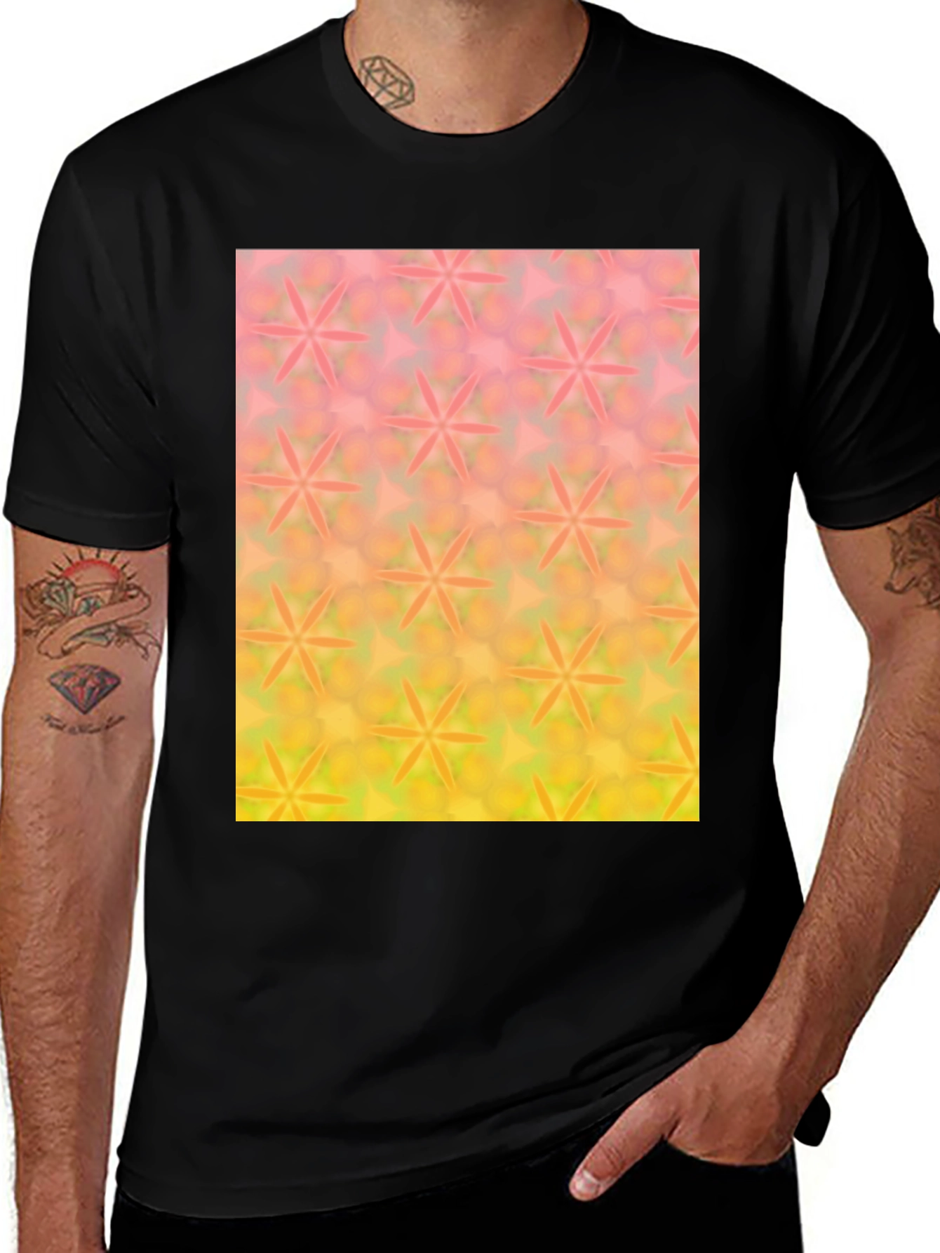 Variant 29 of Floral Patterned Black Crew Neck T-Shirt