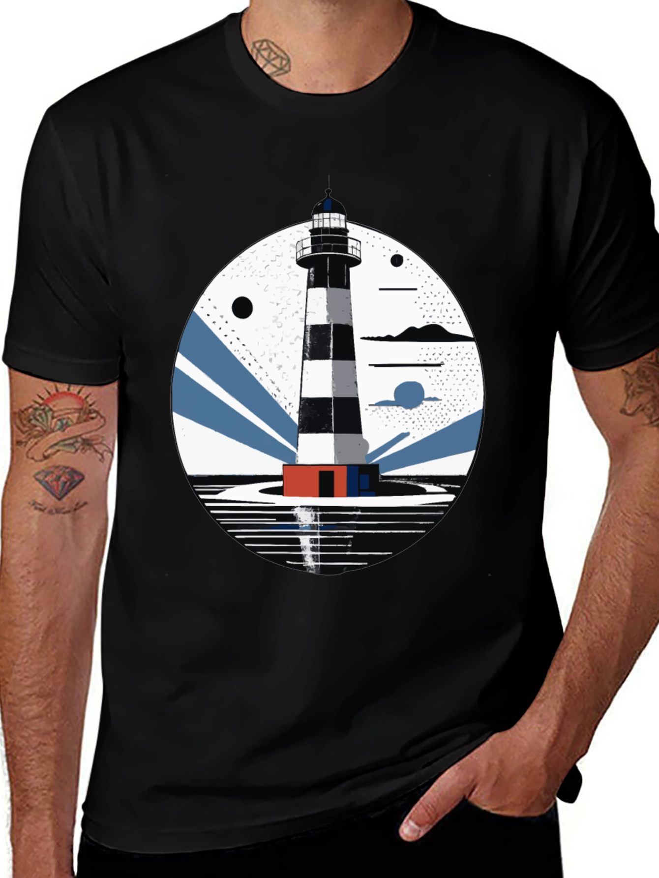 Variant 20 of Lighthouse Graphic Tee - Men's Black Cotton T-Shirt