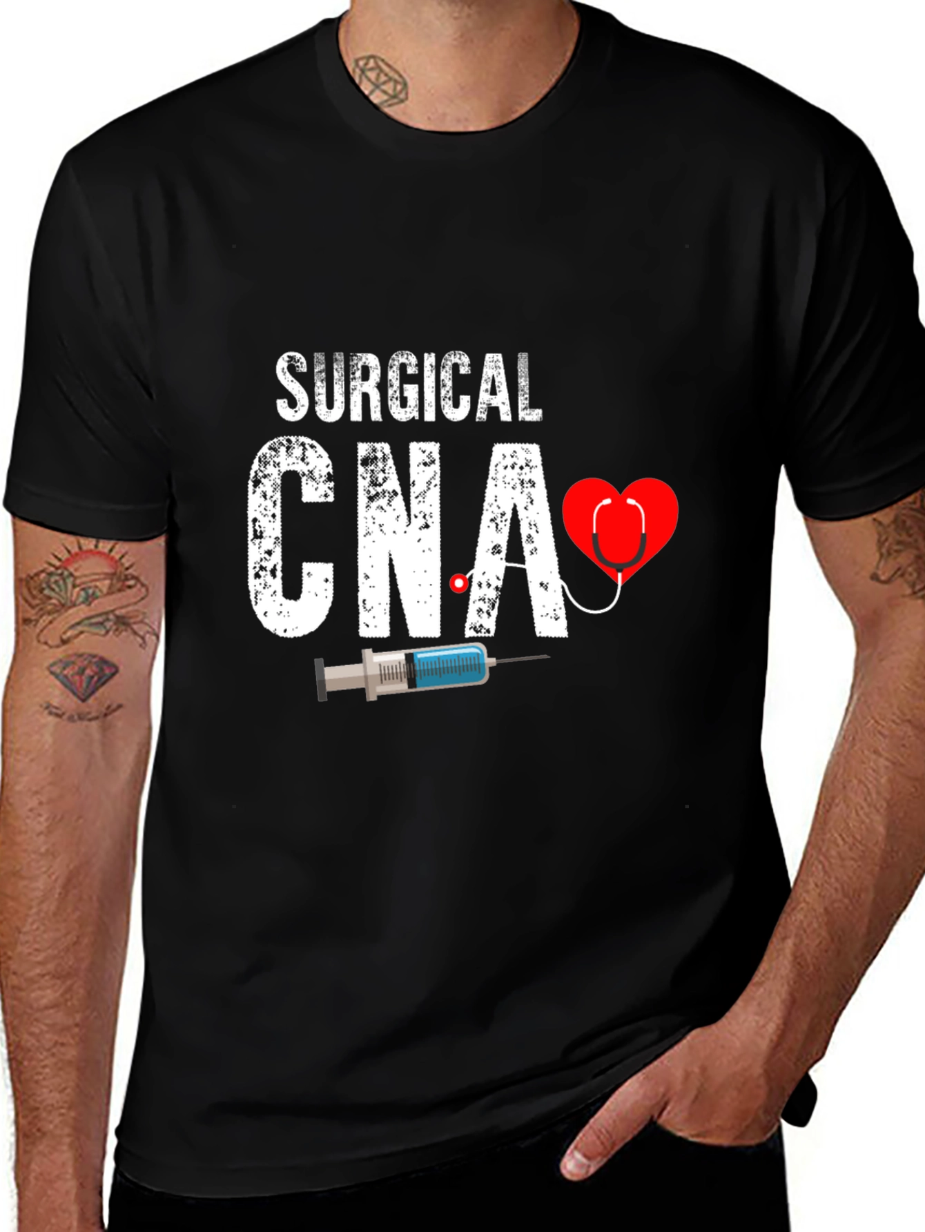 Surgical CNA Graphic T-Shirt - Heart & Syringe Design