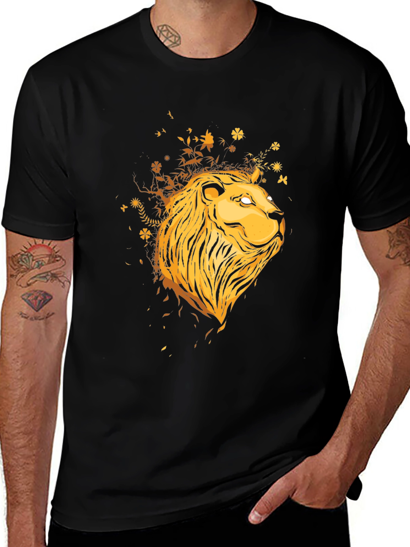 Variant 7 of Lion Head Graphic Print Black T-Shirt