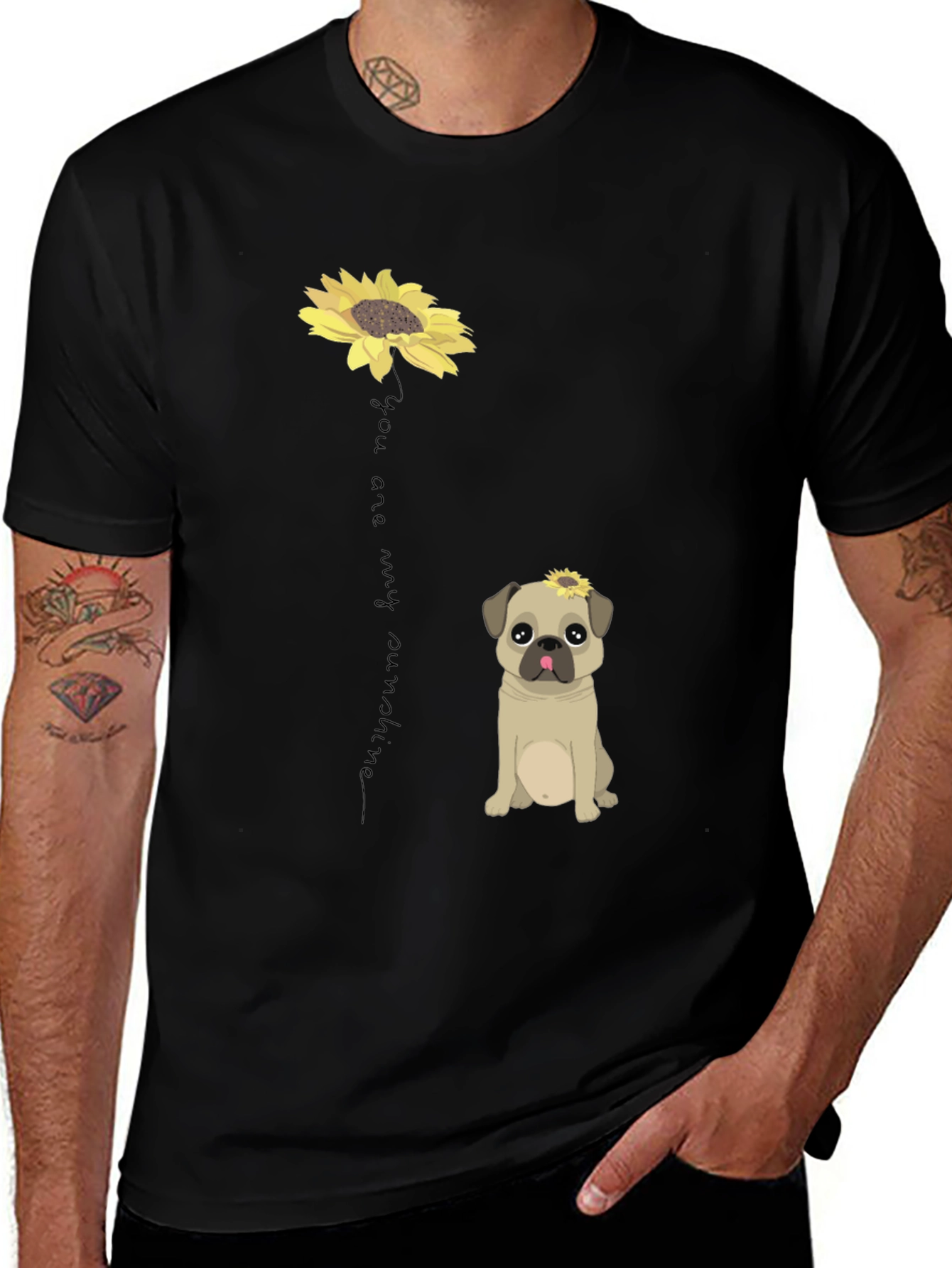 Variant 26 of Pug & Sunflower Graphic Tee - You Are My Sunshine