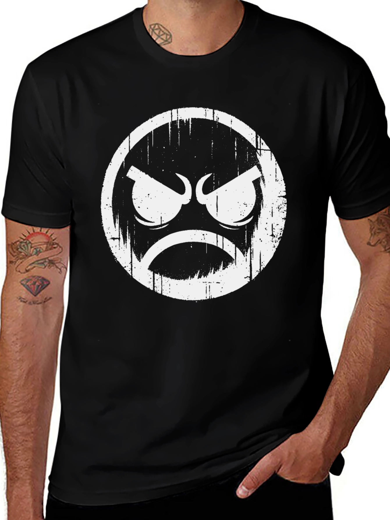Variant 8 of Grumpy Face Graphic Black T-Shirt
