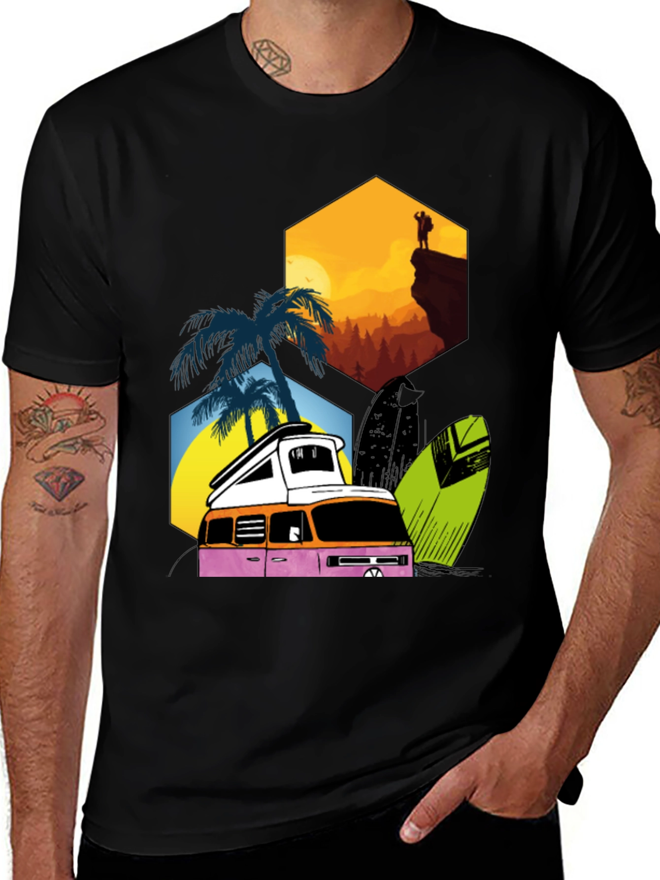 Variant 18 of Retro Camper Van Hexagon T-Shirt