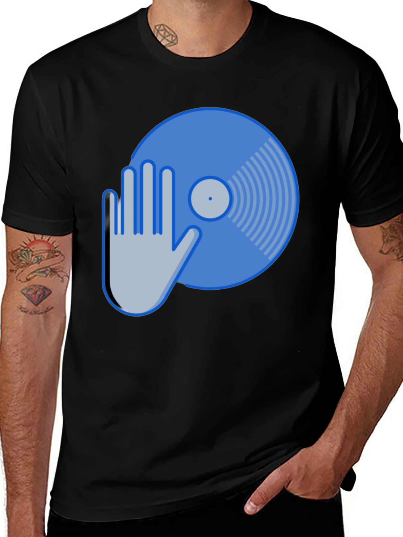 Variant 3 of DJ Hand on Record Black T-Shirt
