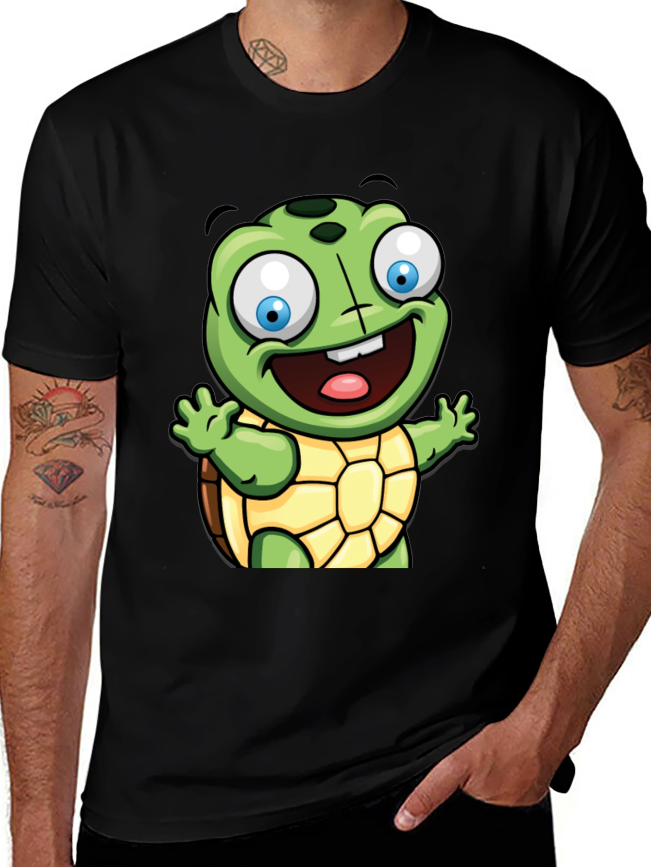 Variant 6 of Cartoon Turtle Graphic Tee - Men's Black T-Shirt