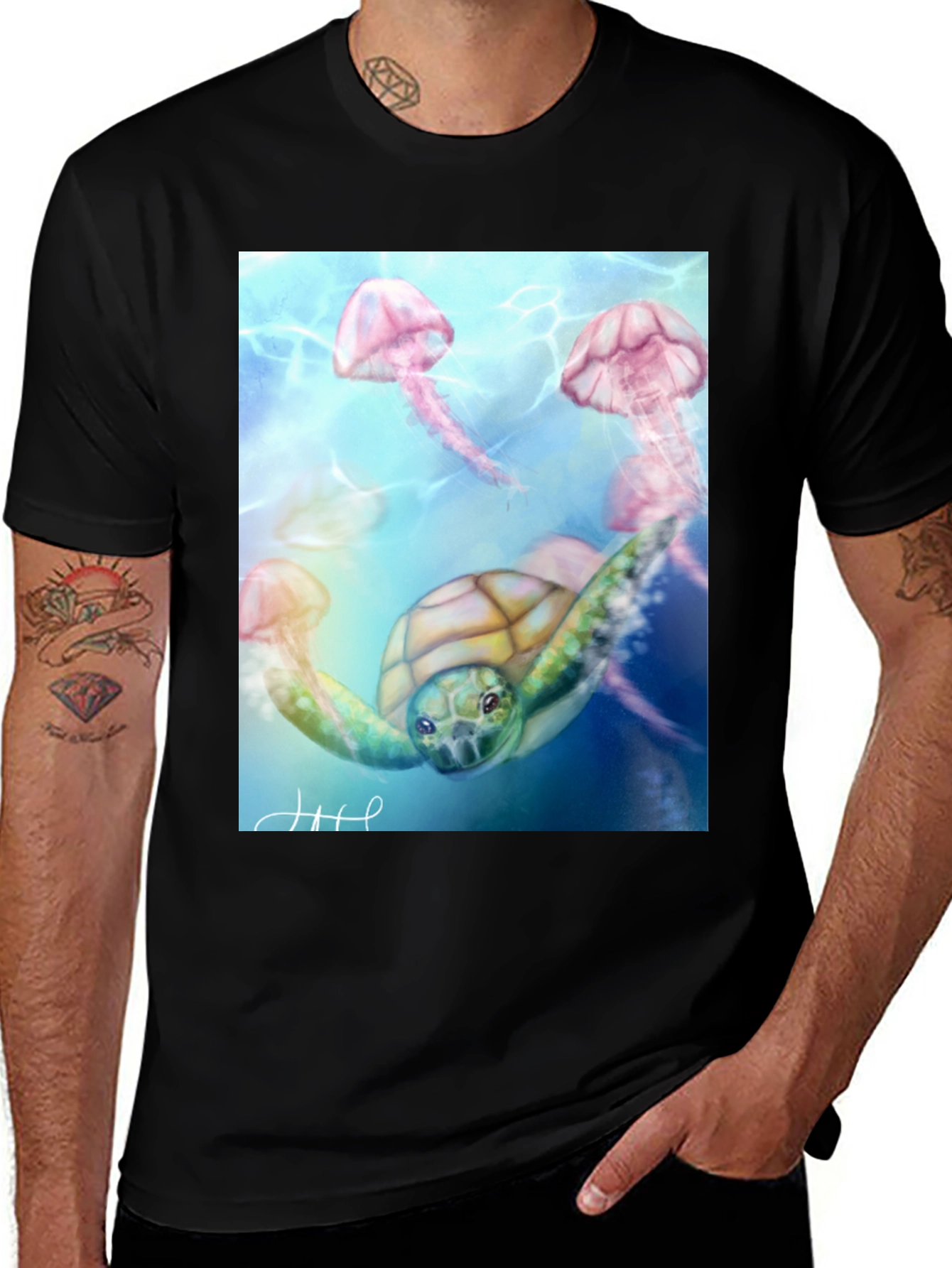 Variant 16 of Sea Turtle and Jellyfish Graphic T-Shirt