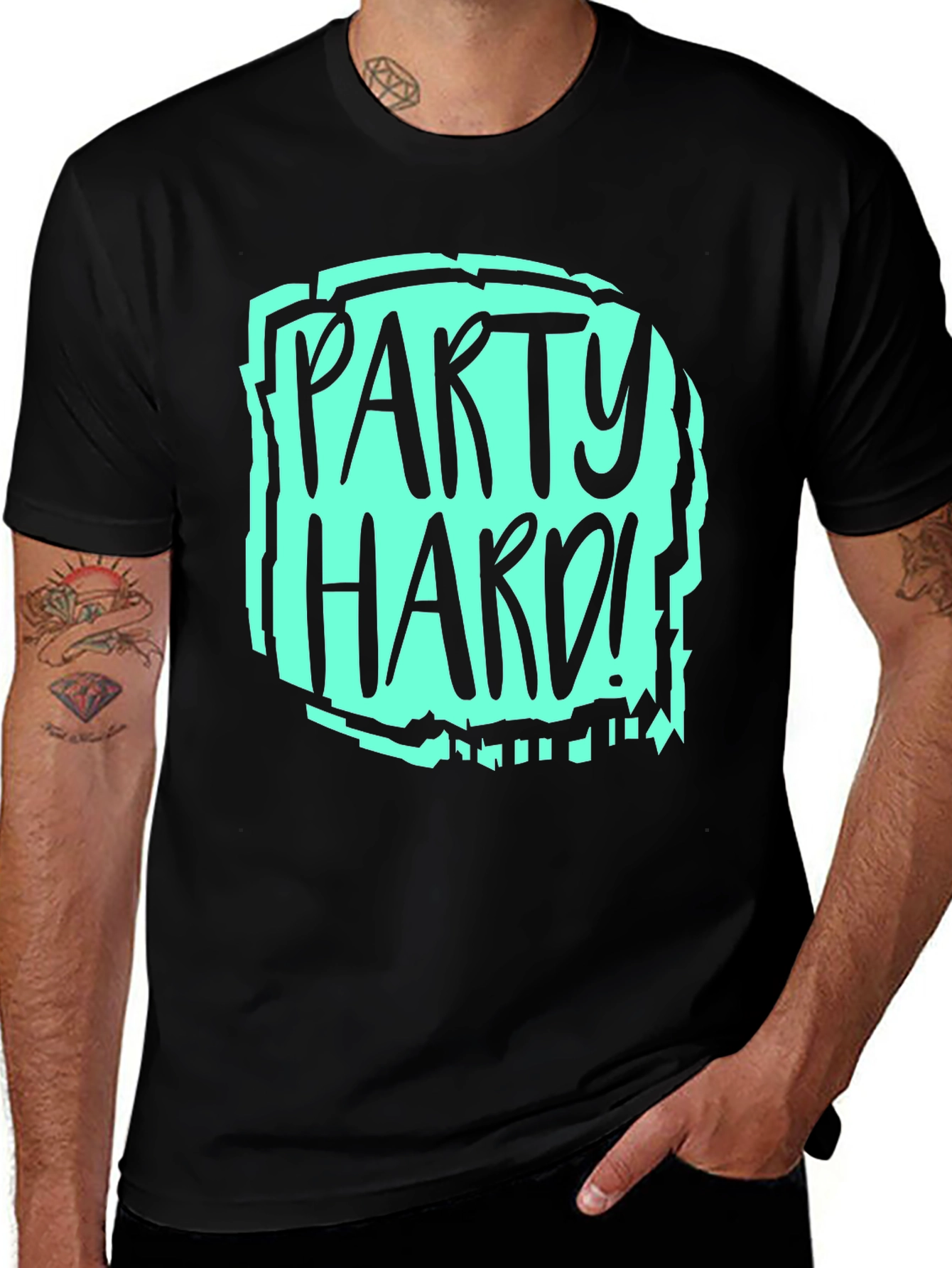 Variant 30 of Party Hard Graphic T-Shirt - Black Crew Neck Tee