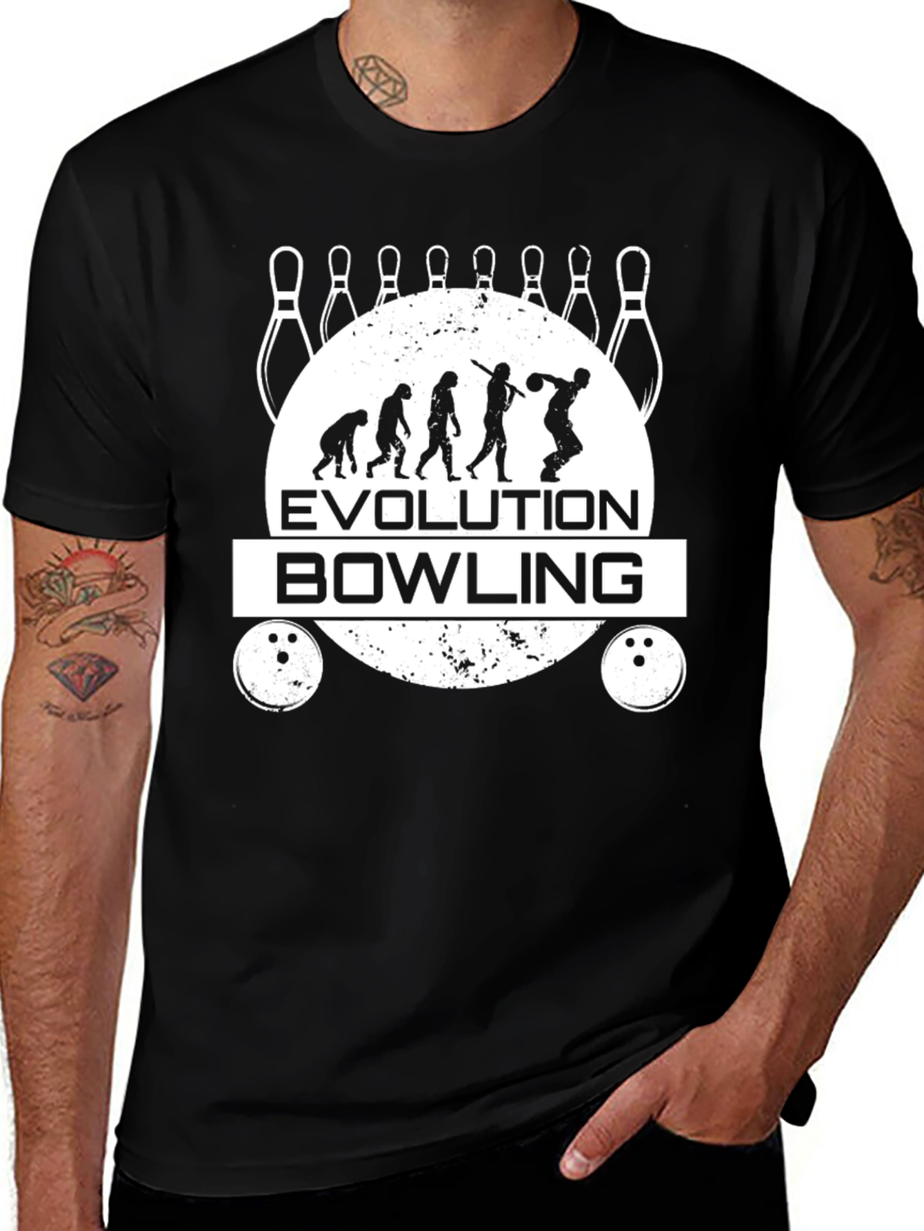 Variant 11 of Evolution of Bowling Black Graphic Tee