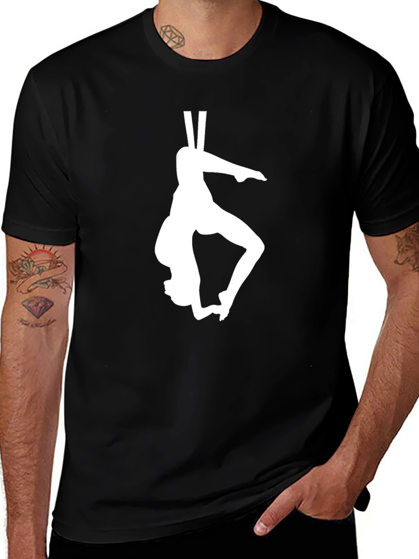 Variant 28 of Aerial Silks T-Shirt: Black, Modern Fit, Gymnast Design