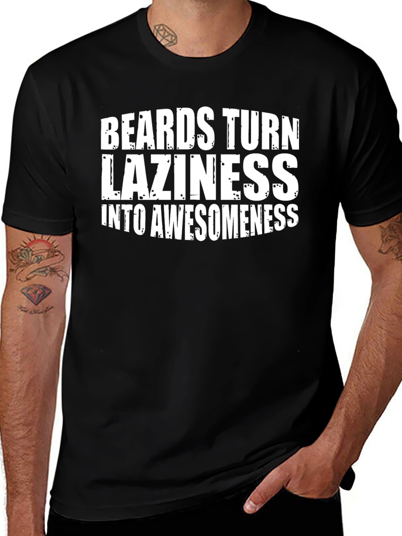 Variant 10 of Beards Laziness Awesomeness Black Graphic T-Shirt