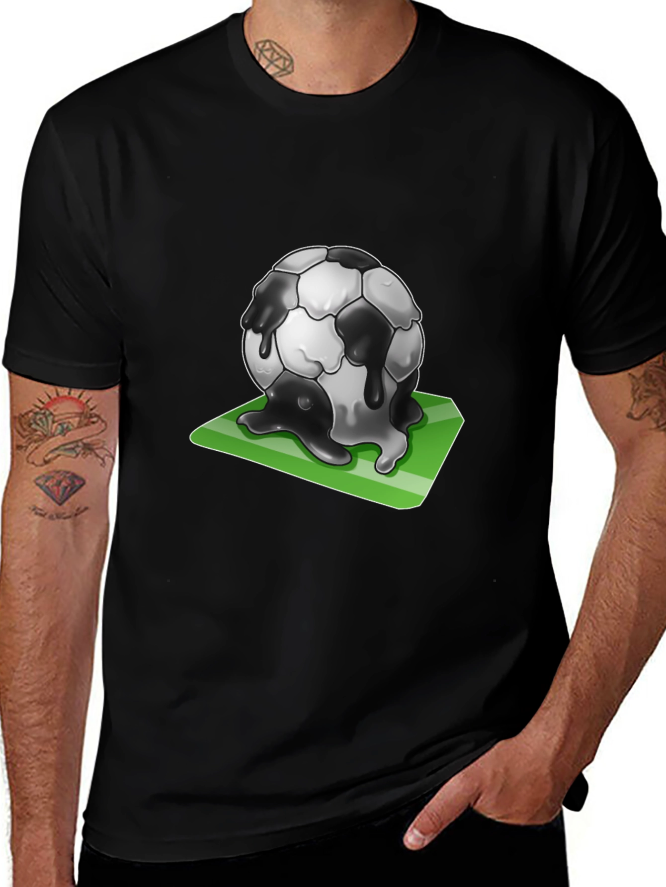 Variant 25 of Melting Soccer Ball Graphic Tee - Black Cotton T-Shirt
