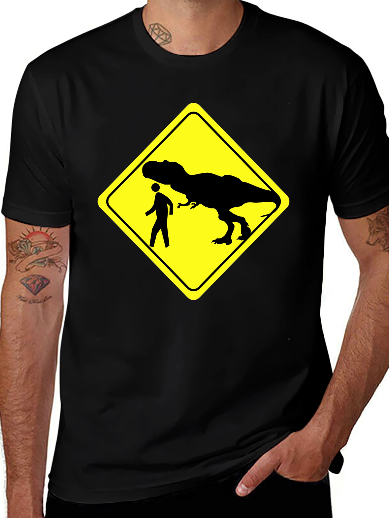 Variant 28 of Dinosaur Crossing Black T-Shirt - Funny Graphic Tee