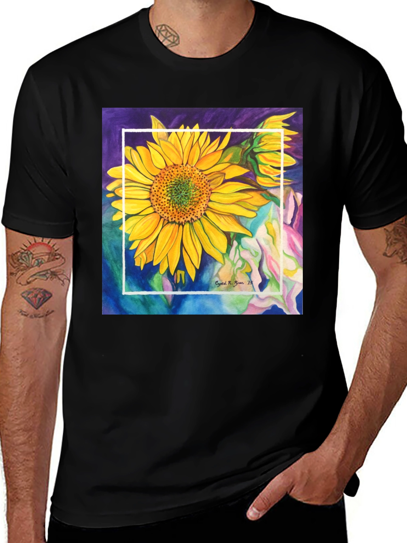 Variant 25 of Sunflower Art Graphic Black T-Shirt