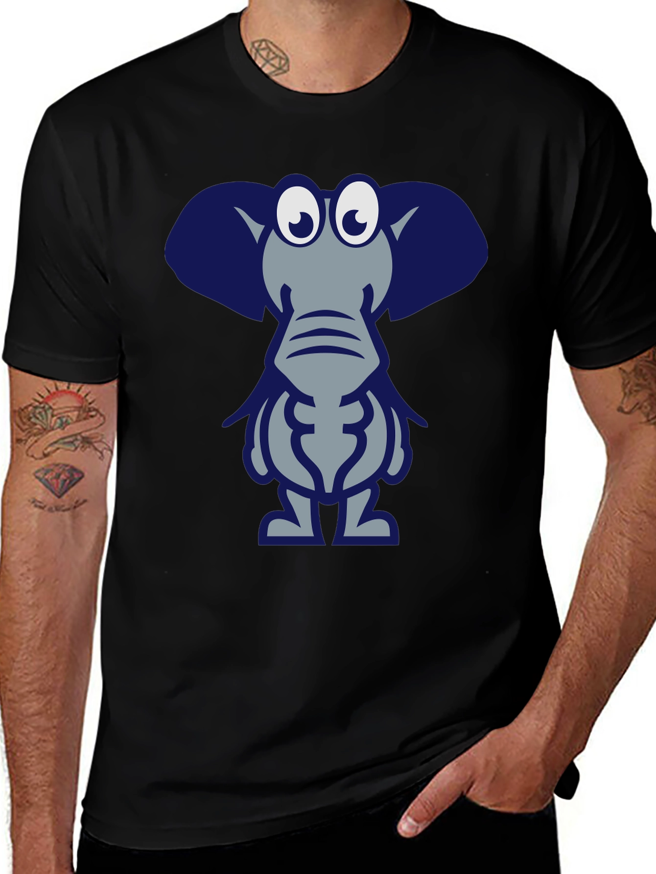 Variant 22 of Cartoon Elephant Graphic Tee - Black Casual T-Shirt