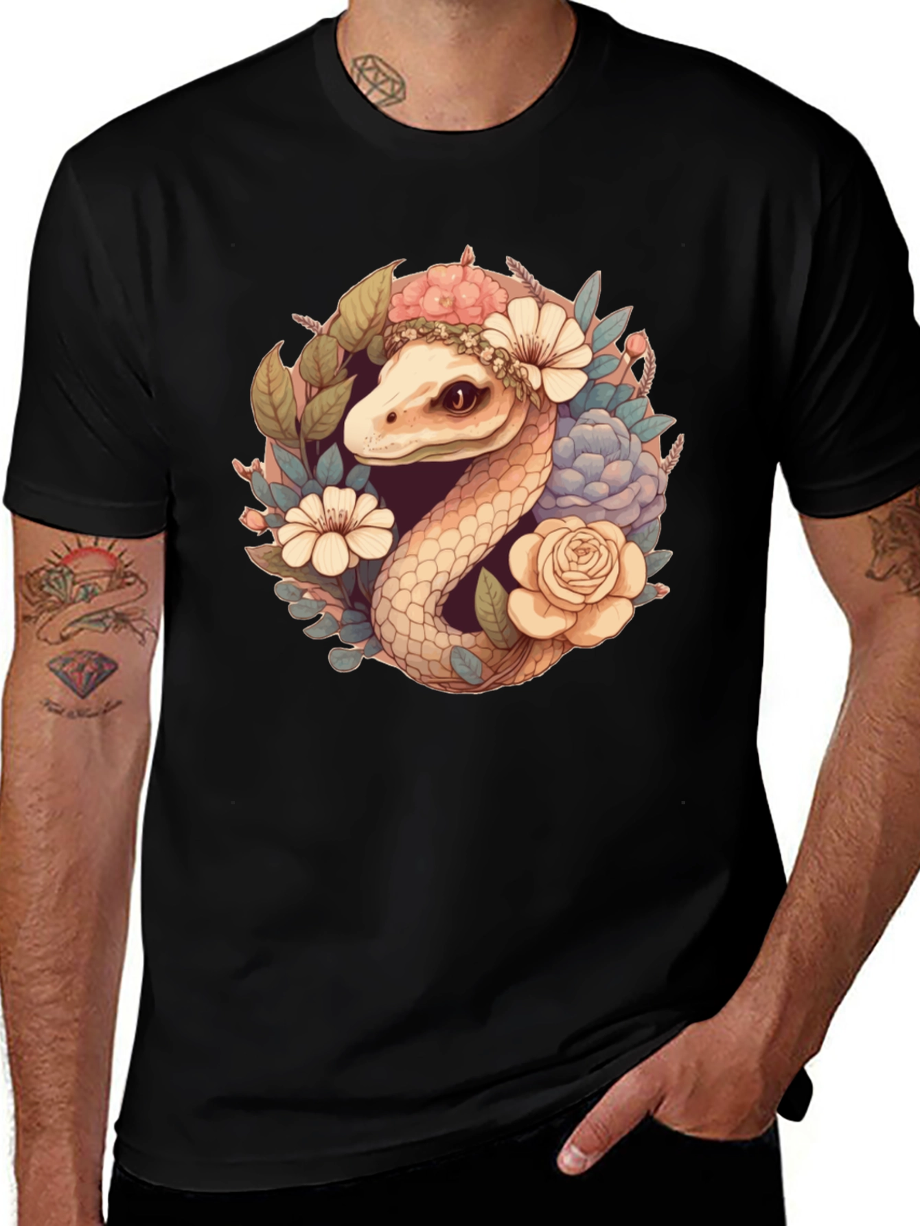 Variant 17 of Floral Snake Graphic Tee - Stylish Comfort