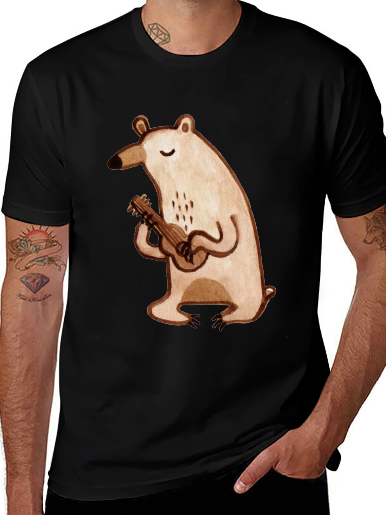 Black Bear Ukulele Graphic Tee - Soft Cotton Black T-Shirt main image