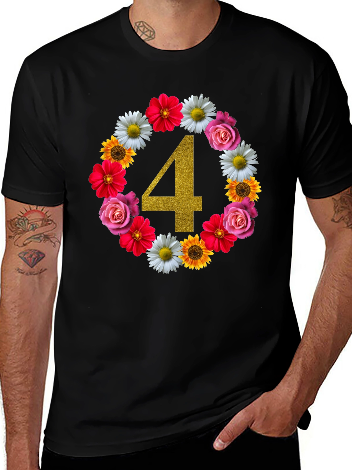 Variant 8 of Floral Number 4 Birthday T-Shirt
