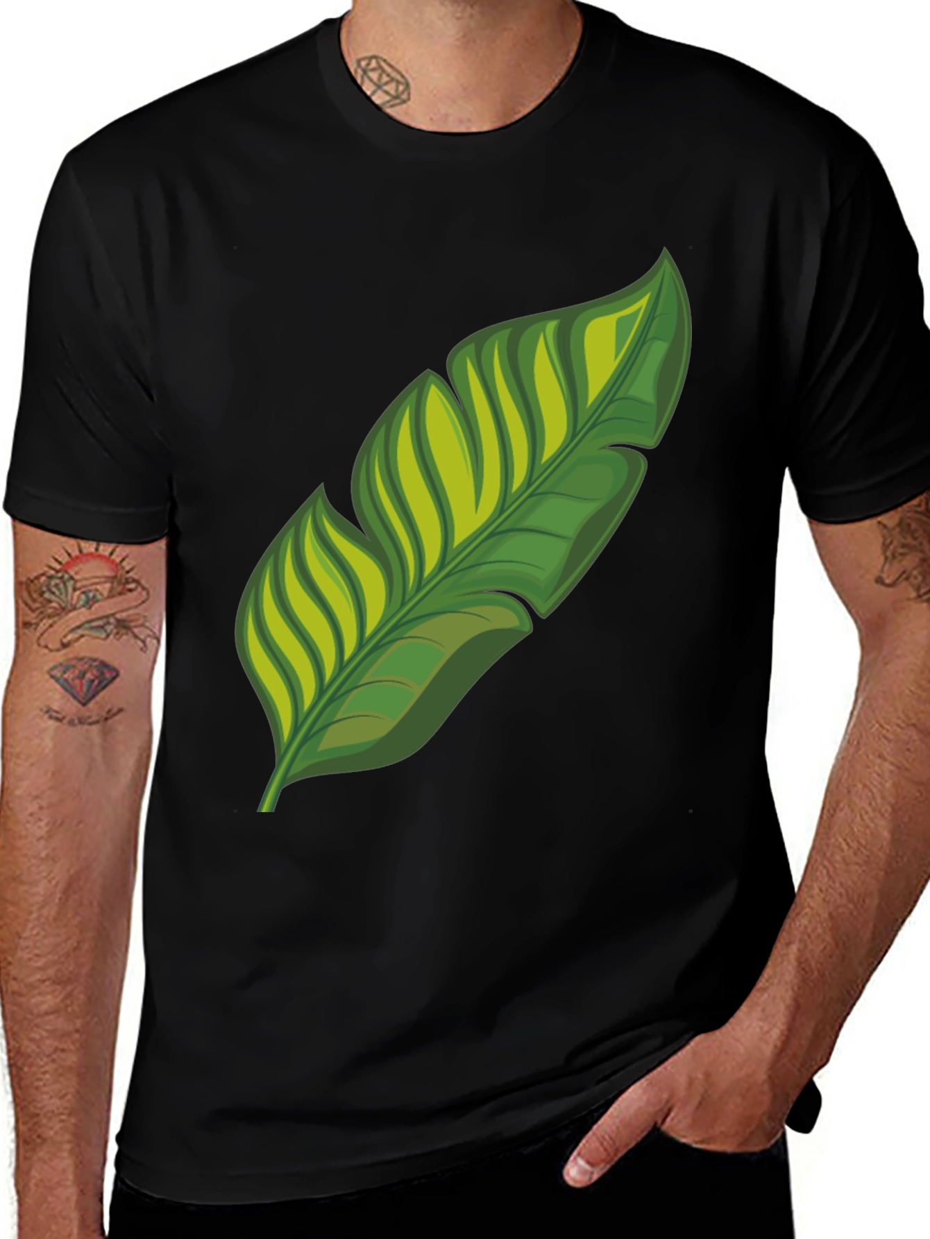 Tropical Leaf Graphic Print Black T-Shirt
