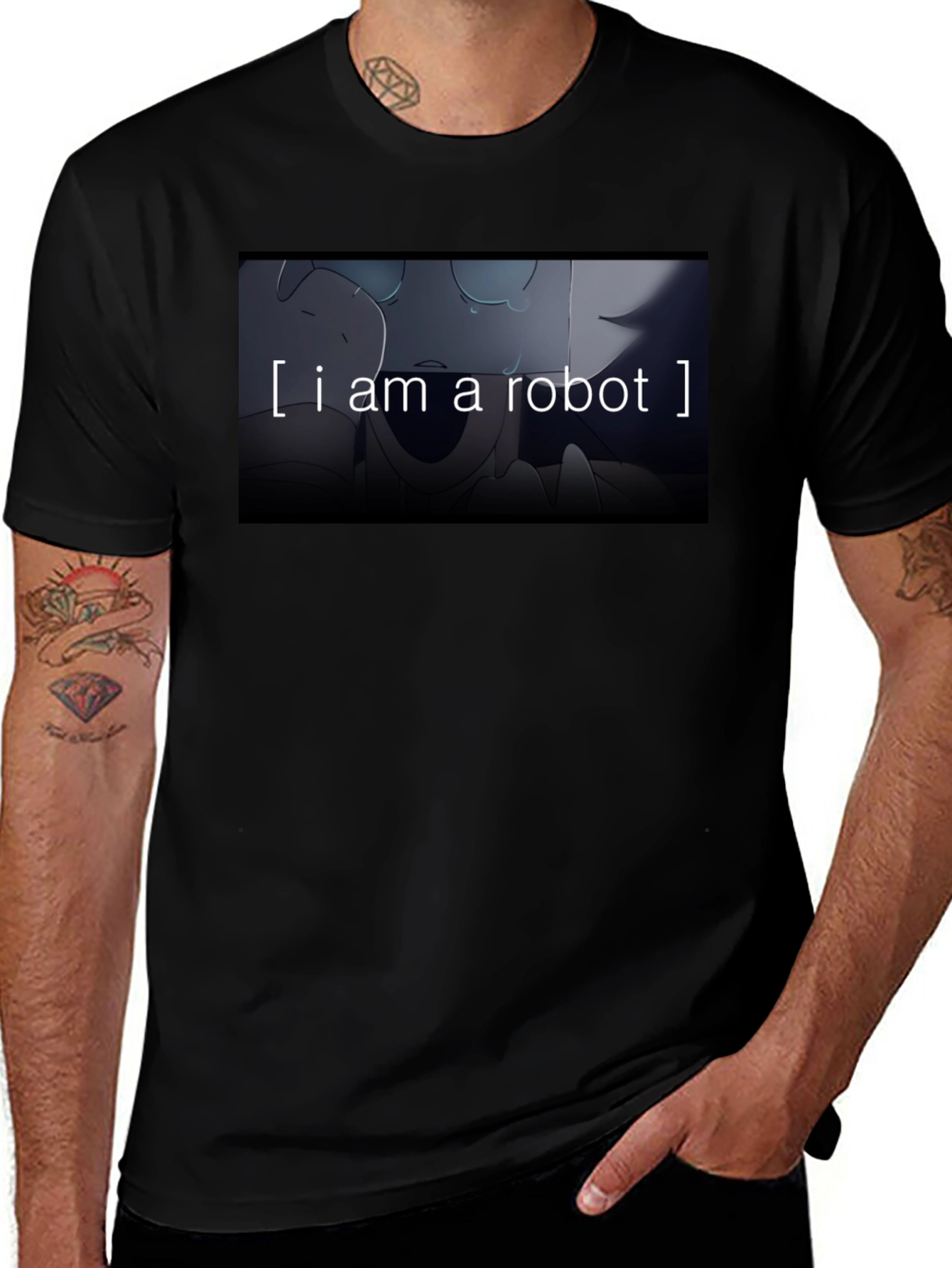 Variant 19 of I am a Robot T-Shirt - Black Crew Neck Graphic Tee