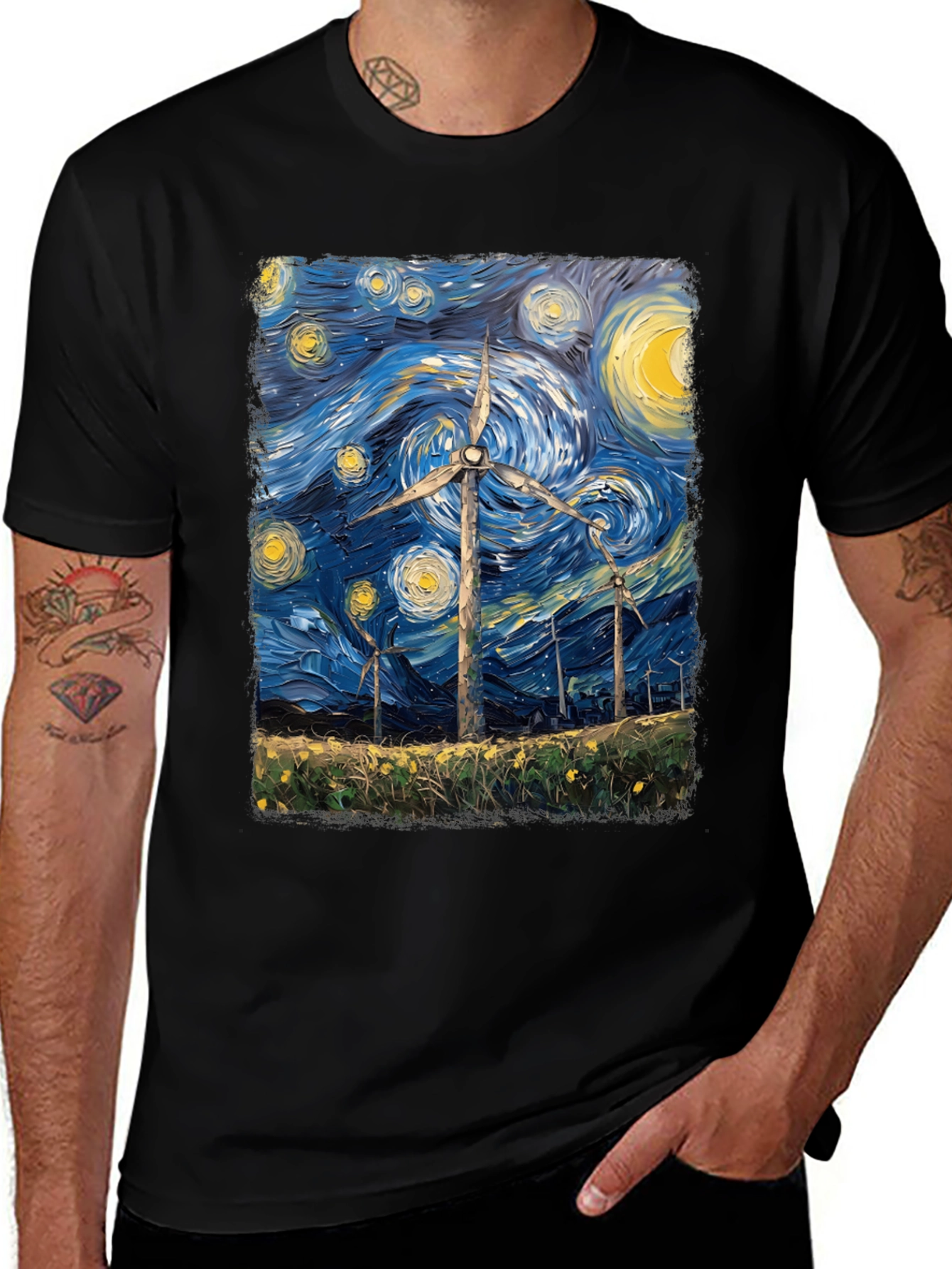Variant 24 of Starry Night Wind Turbine Graphic Tee
