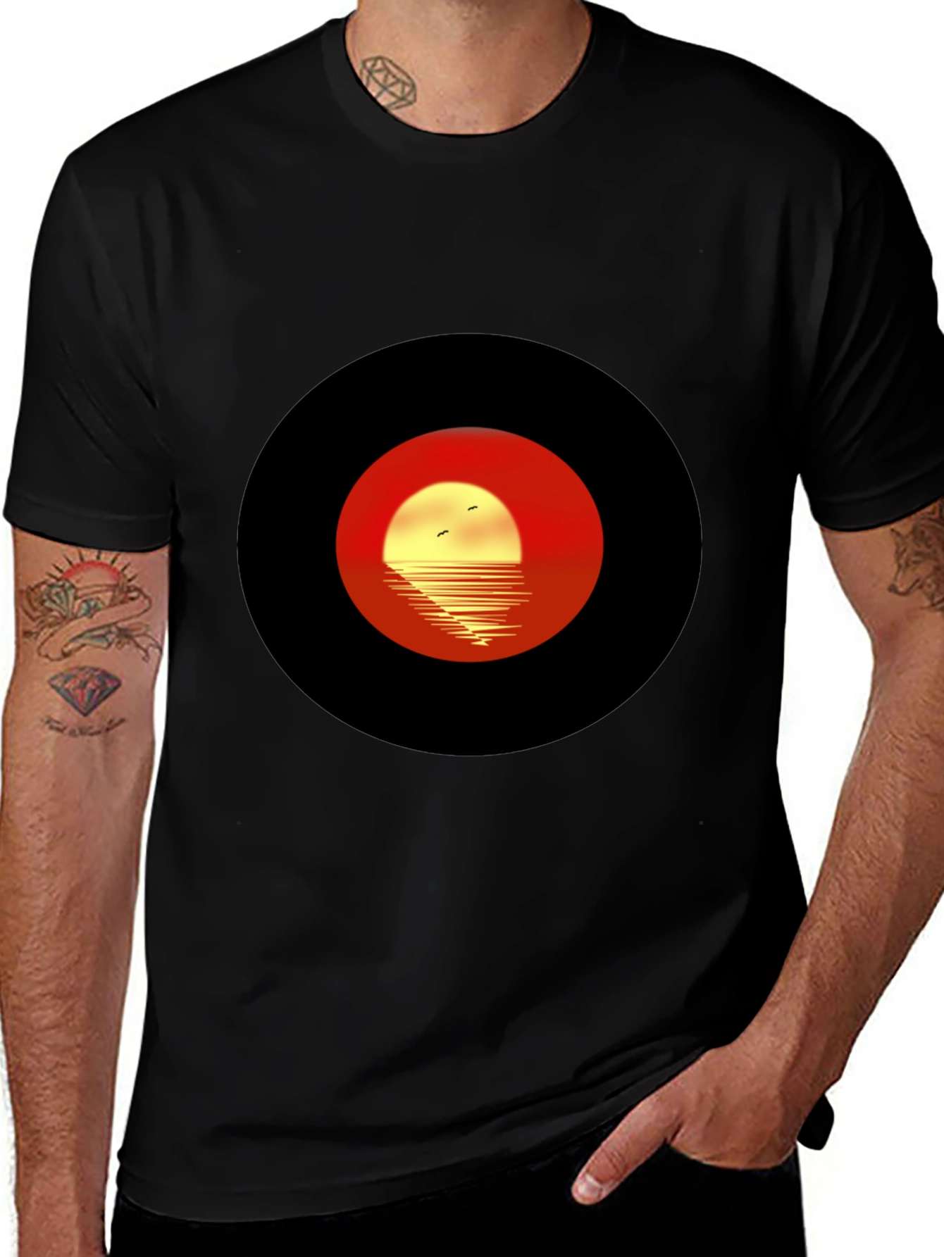 Variant 21 of Sunset Silhouette Graphic Tee - Retro Style