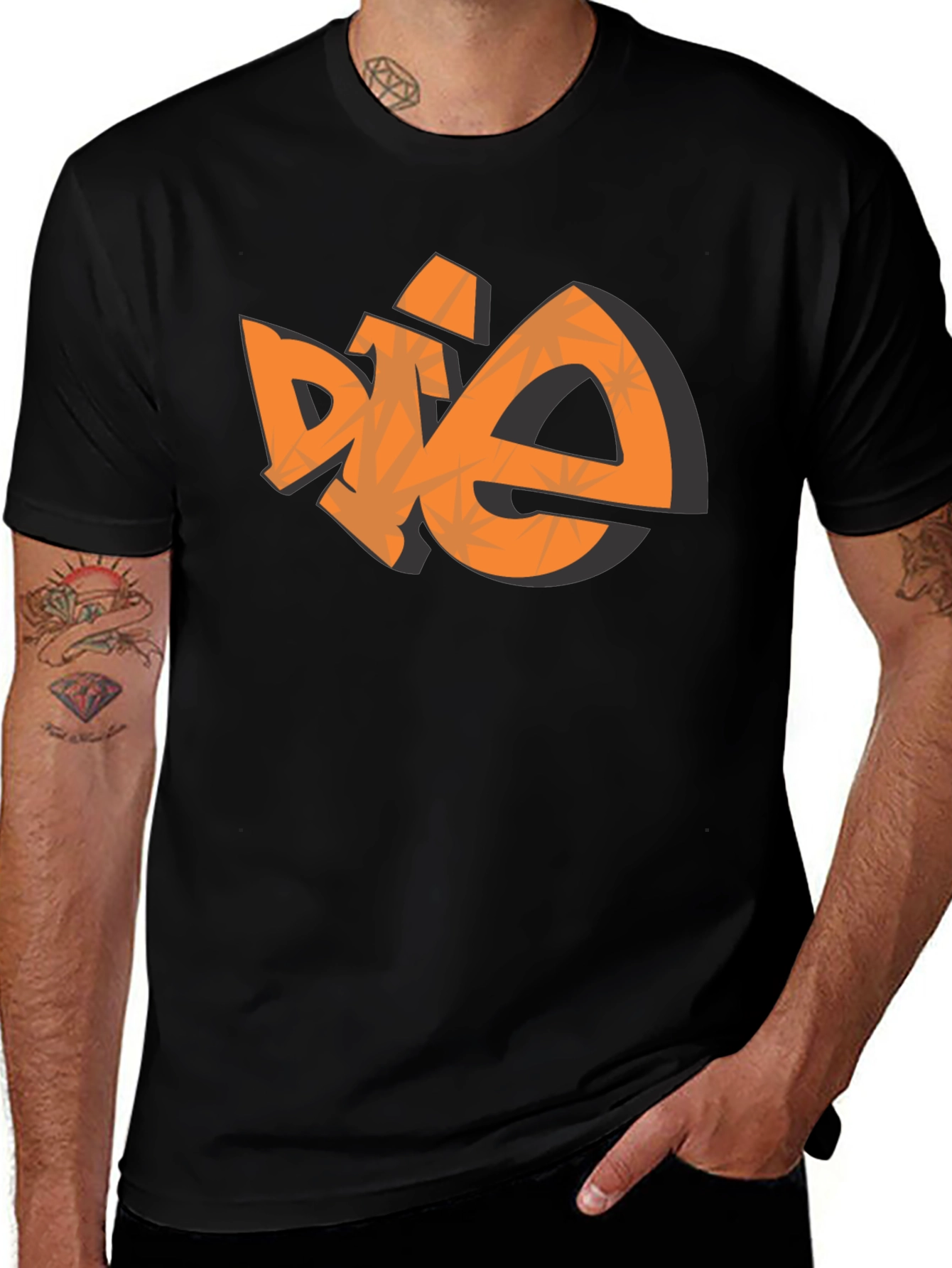 Variant 25 of Edgy Graphic Tee - Bold Orange Print on Black