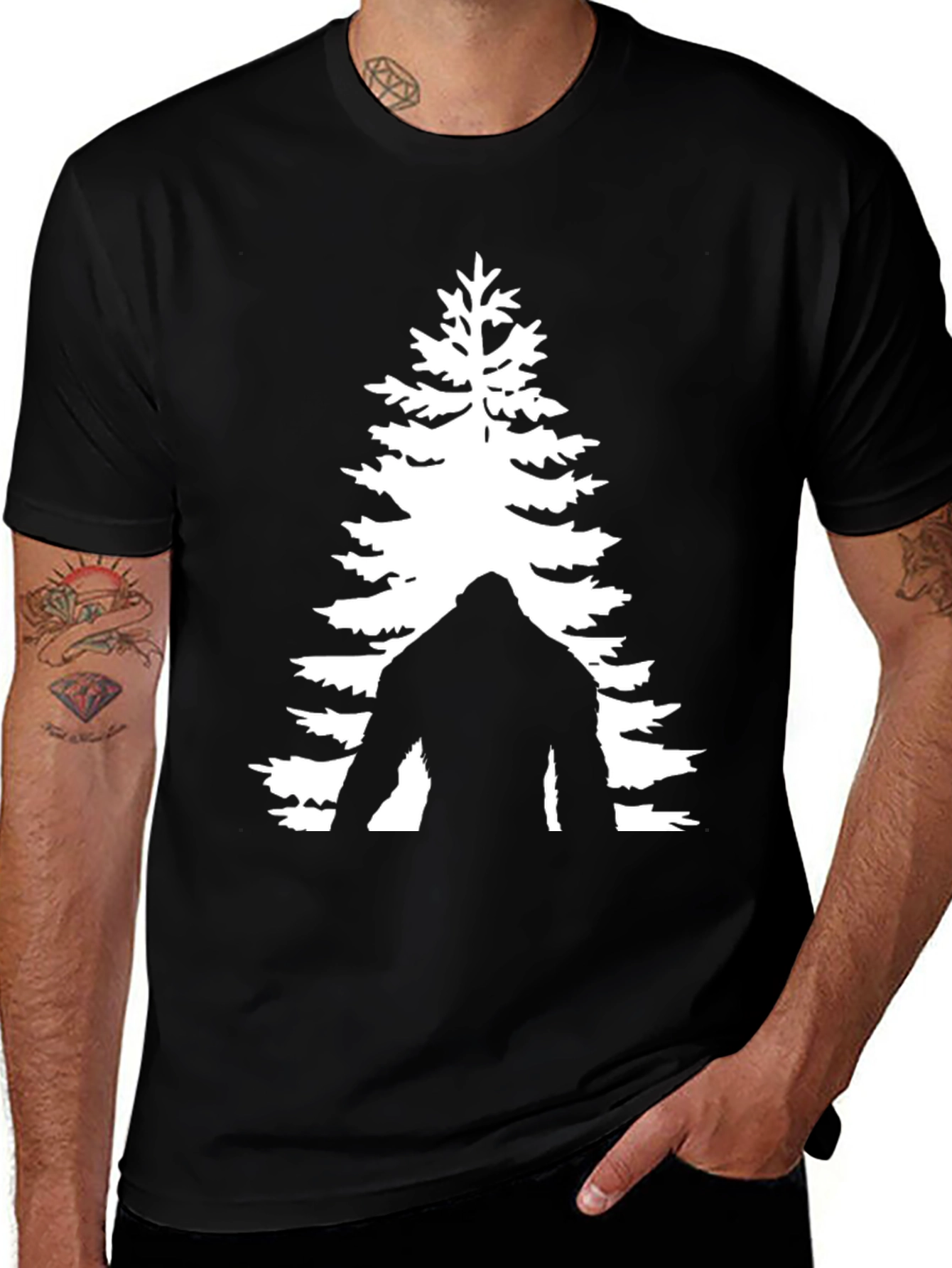 Variant 6 of Bigfoot Silhouette Tree Graphic Tee - Black