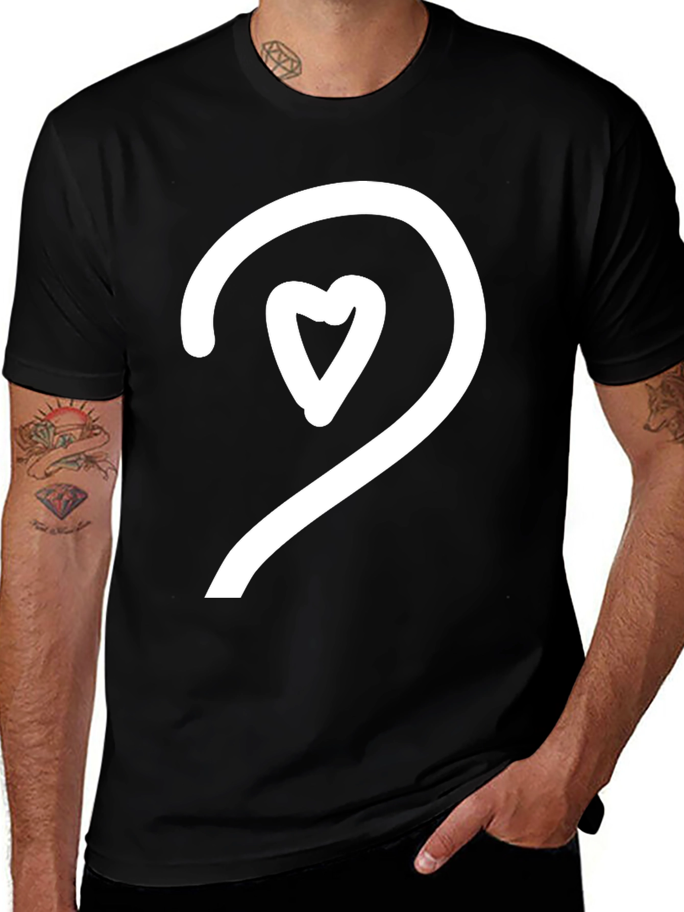 Variant 12 of Heart Ear Graphic Tee - Soft Black Cotton Blend