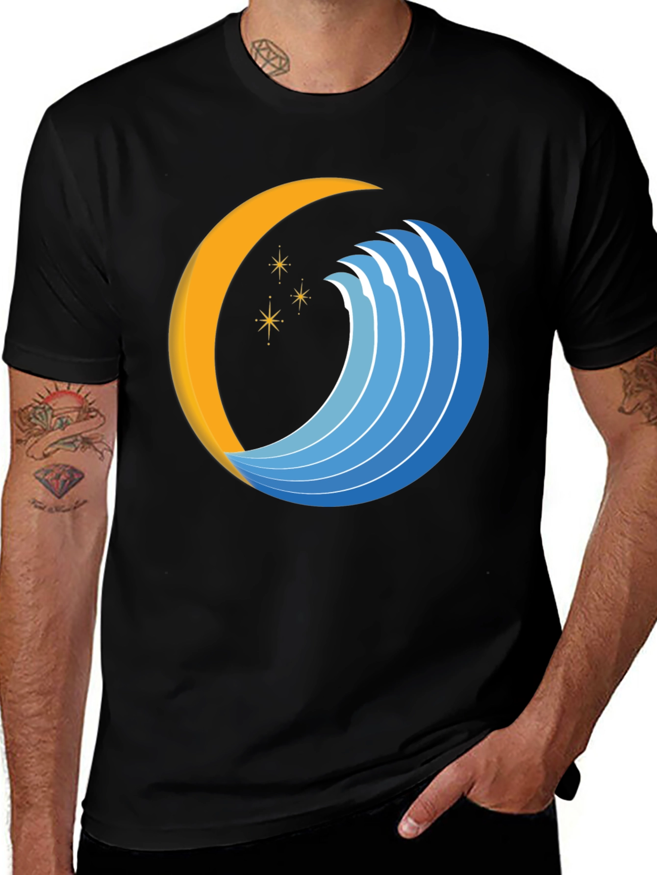 Variant 8 of Abstract Crescent Moon Wave Graphic Black T-Shirt
